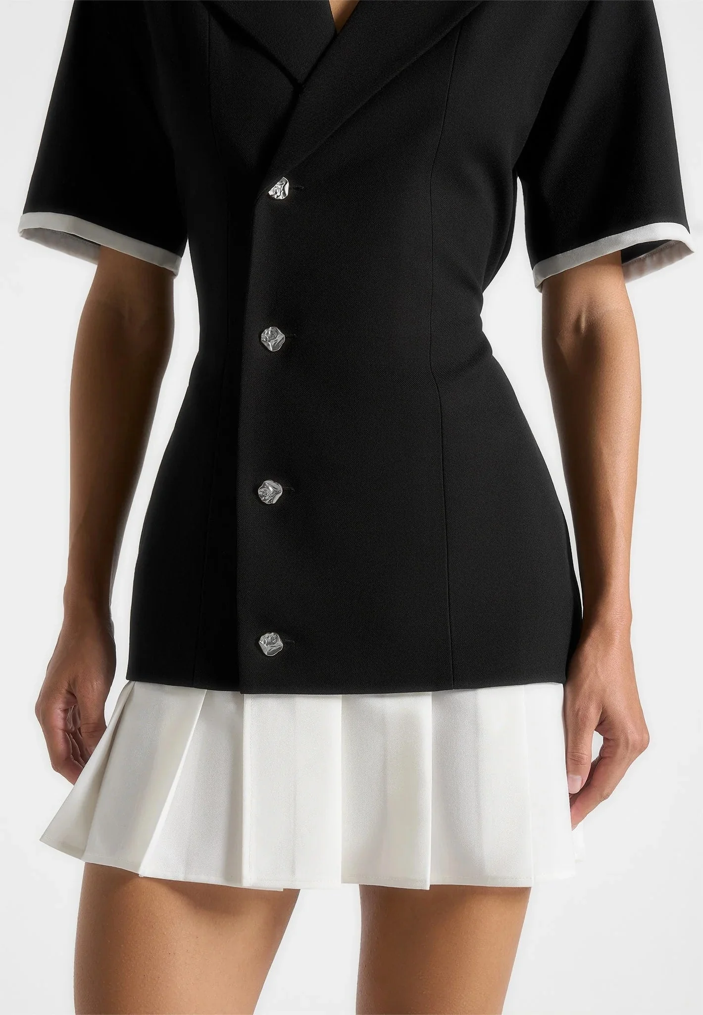 Baya - Tailored Cinch Waist Pleated Blazer Dress - Black - Image 5