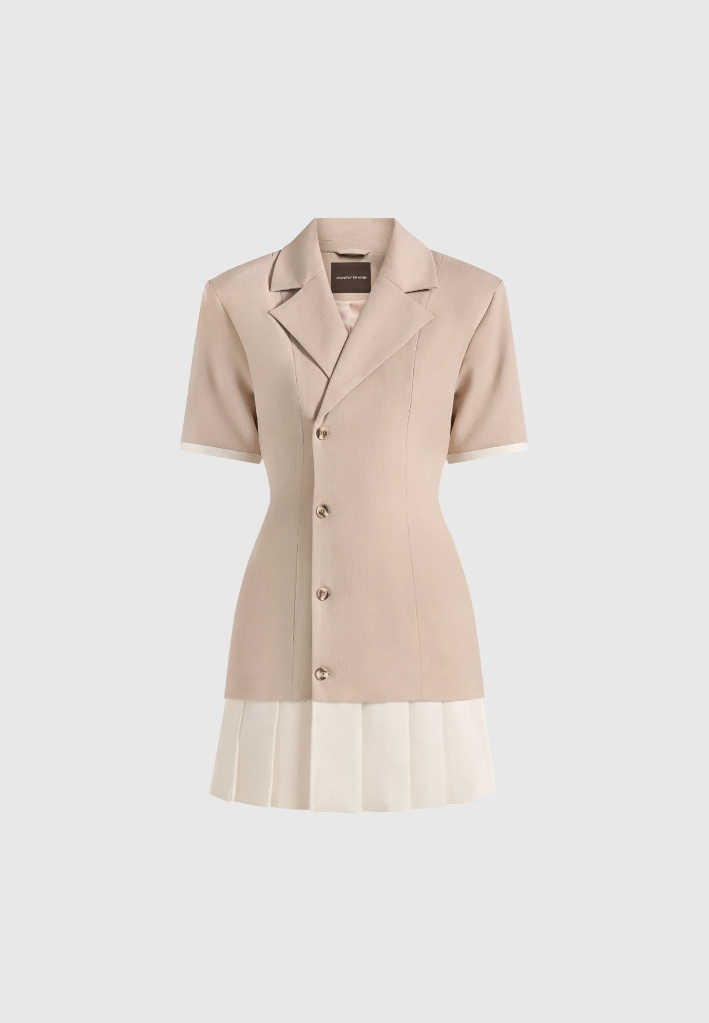 Baya - Tailored Cinch Waist Pleated Blazer Dress - Taupe - Image 4
