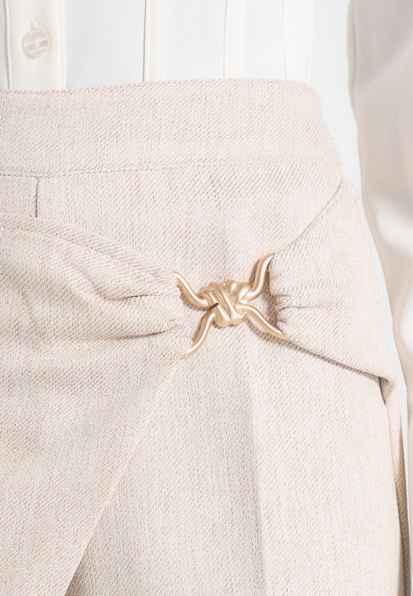 Beryl - Wrap Tailored Trousers With Hardware Detail - Cream - Image 2