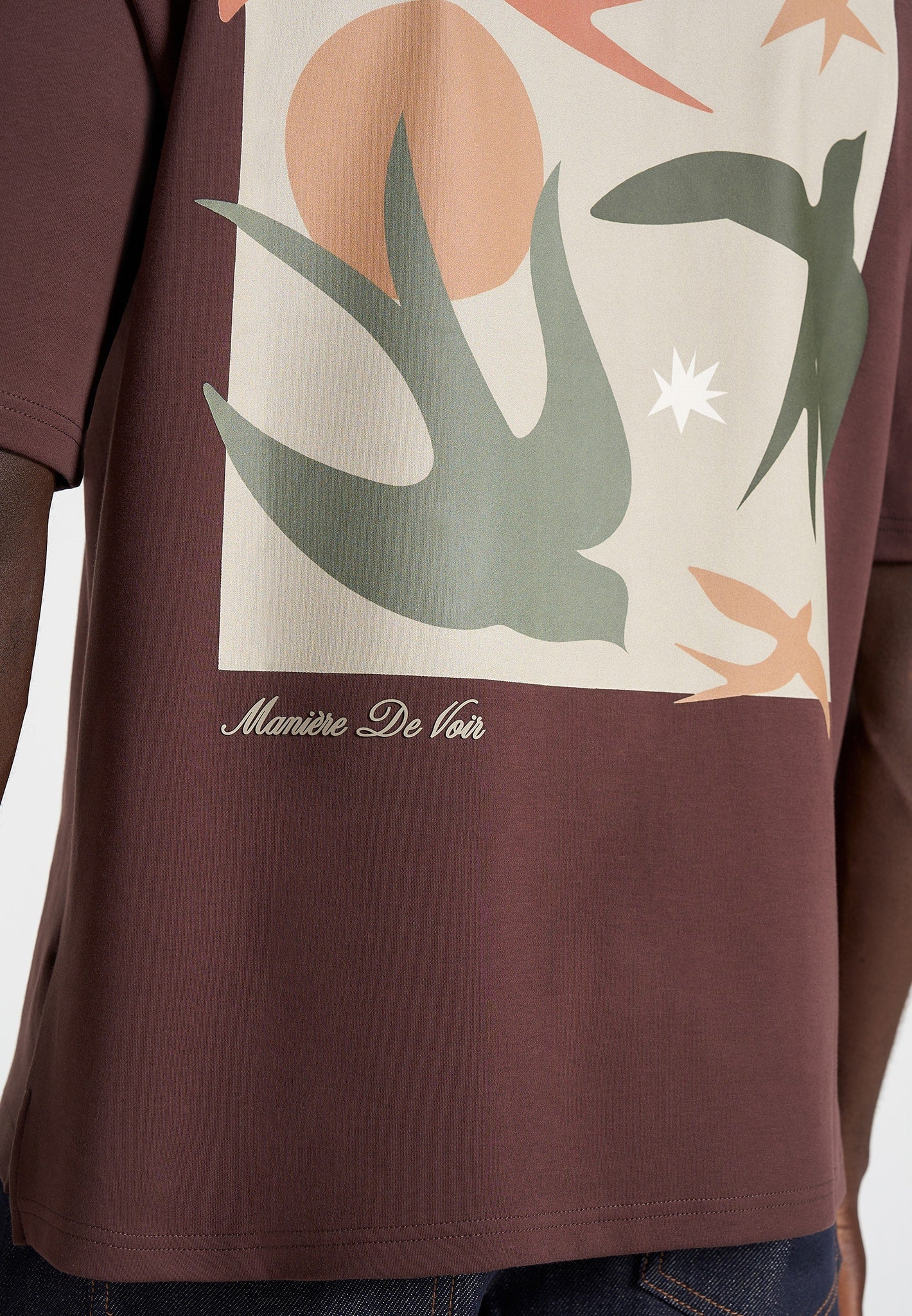 Thibault - Bird Detail Cotton T-Shirt - Brown - Image 4
