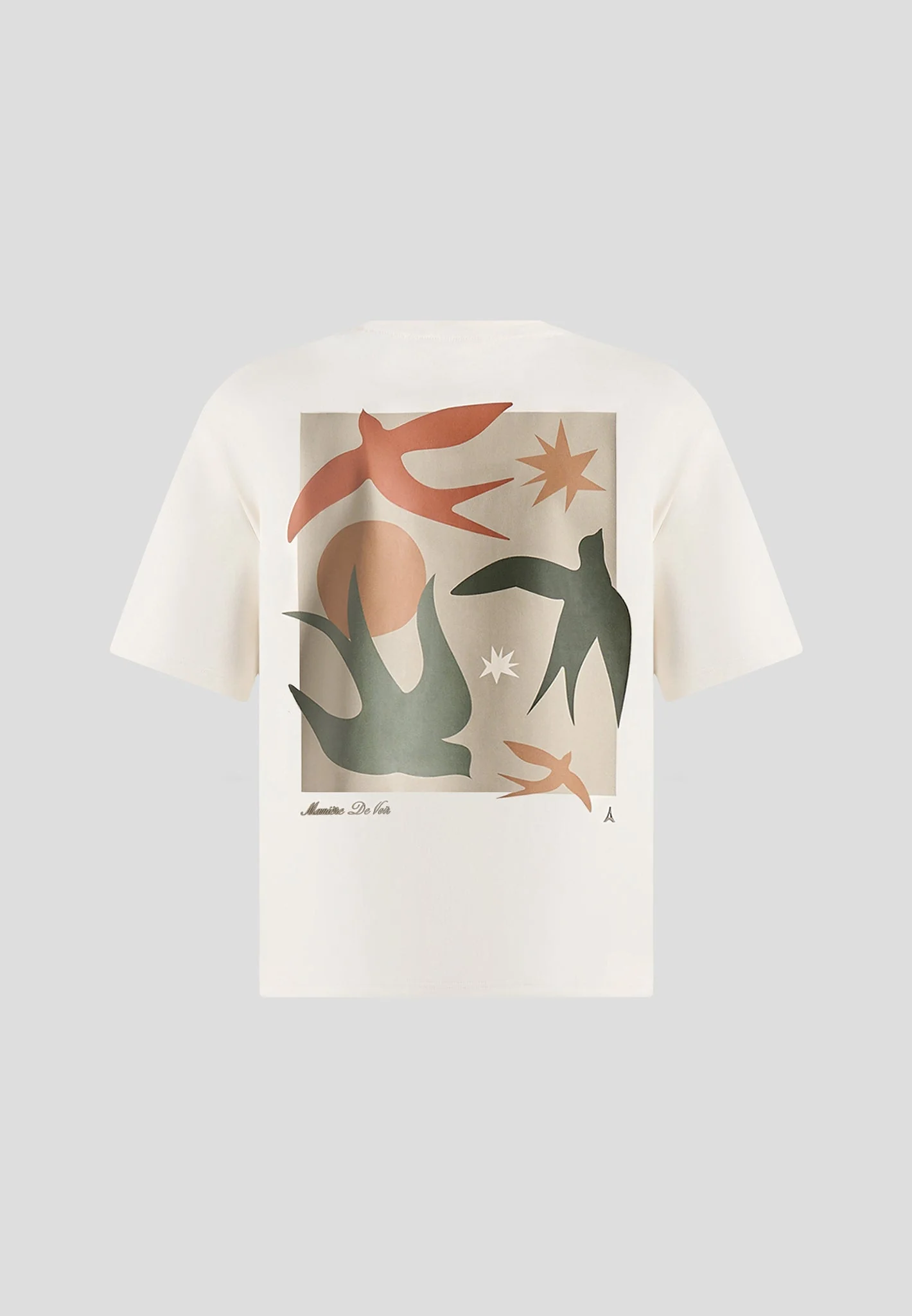 Thibault - Bird Detail Cotton T-Shirt - Cream - Image 5