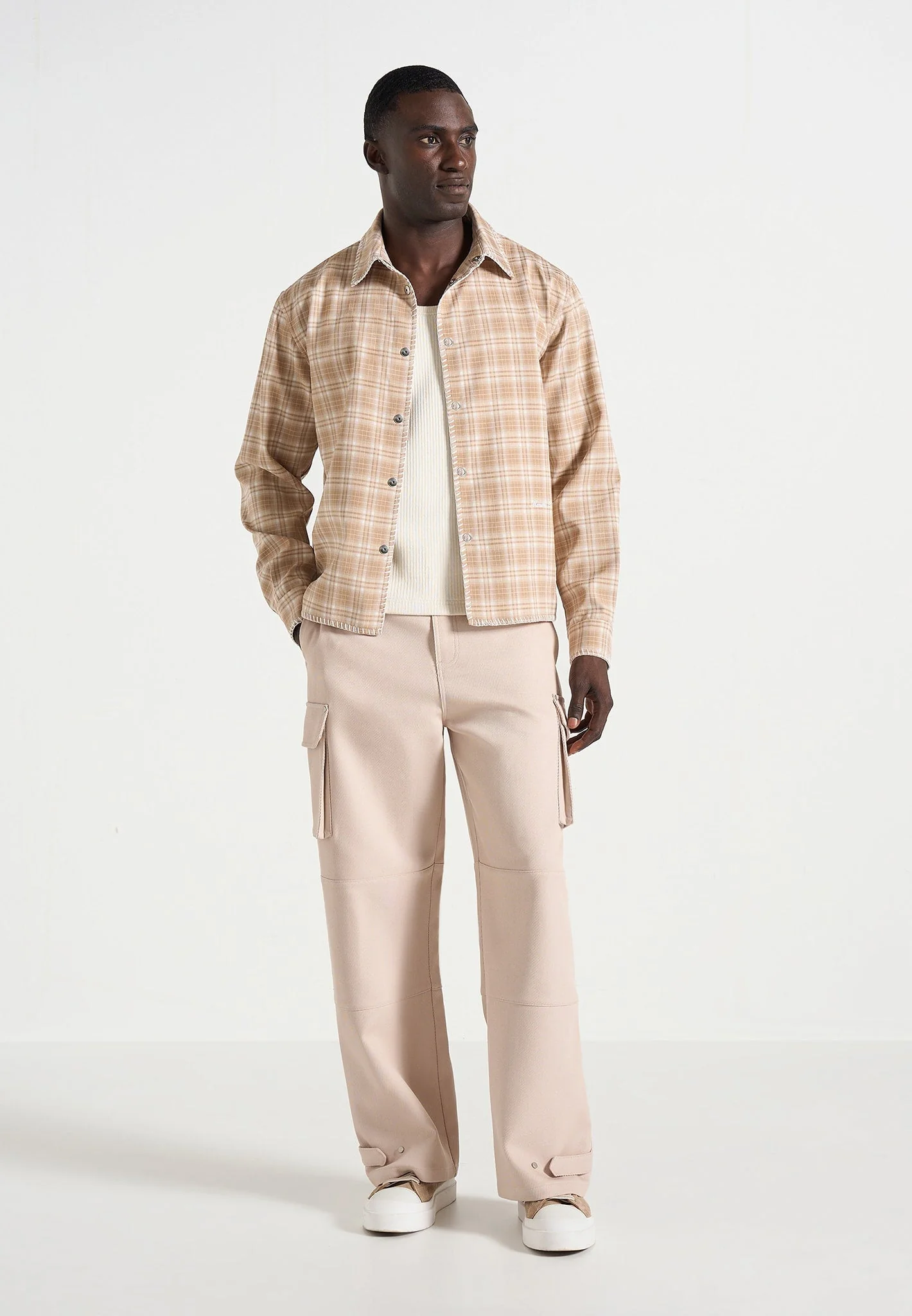 Blake - Unisex Whipstitch Check Shirt - Beige - Image 2