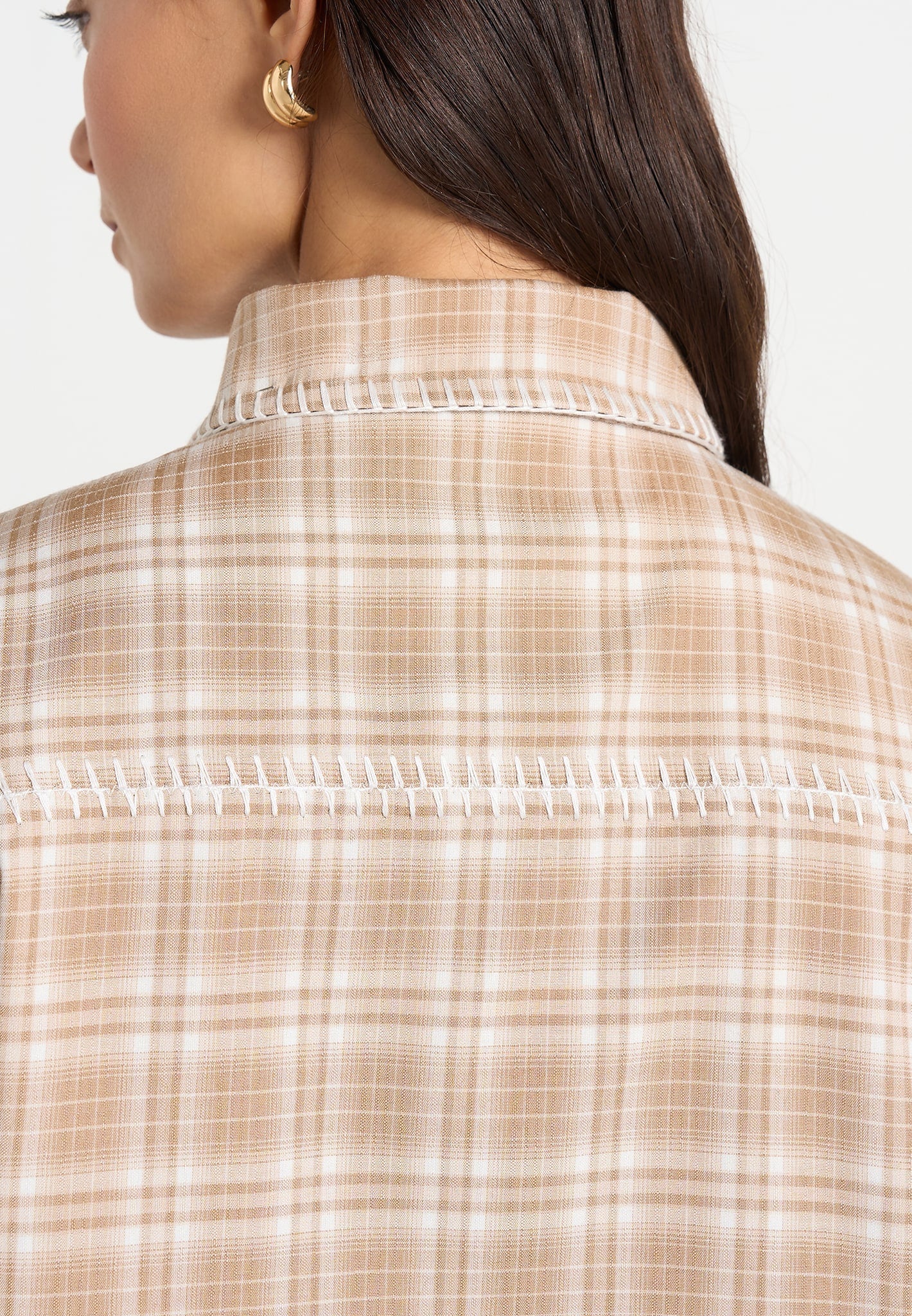 Blake - Unisex Whipstitch Check Shirt - Beige - Image 5