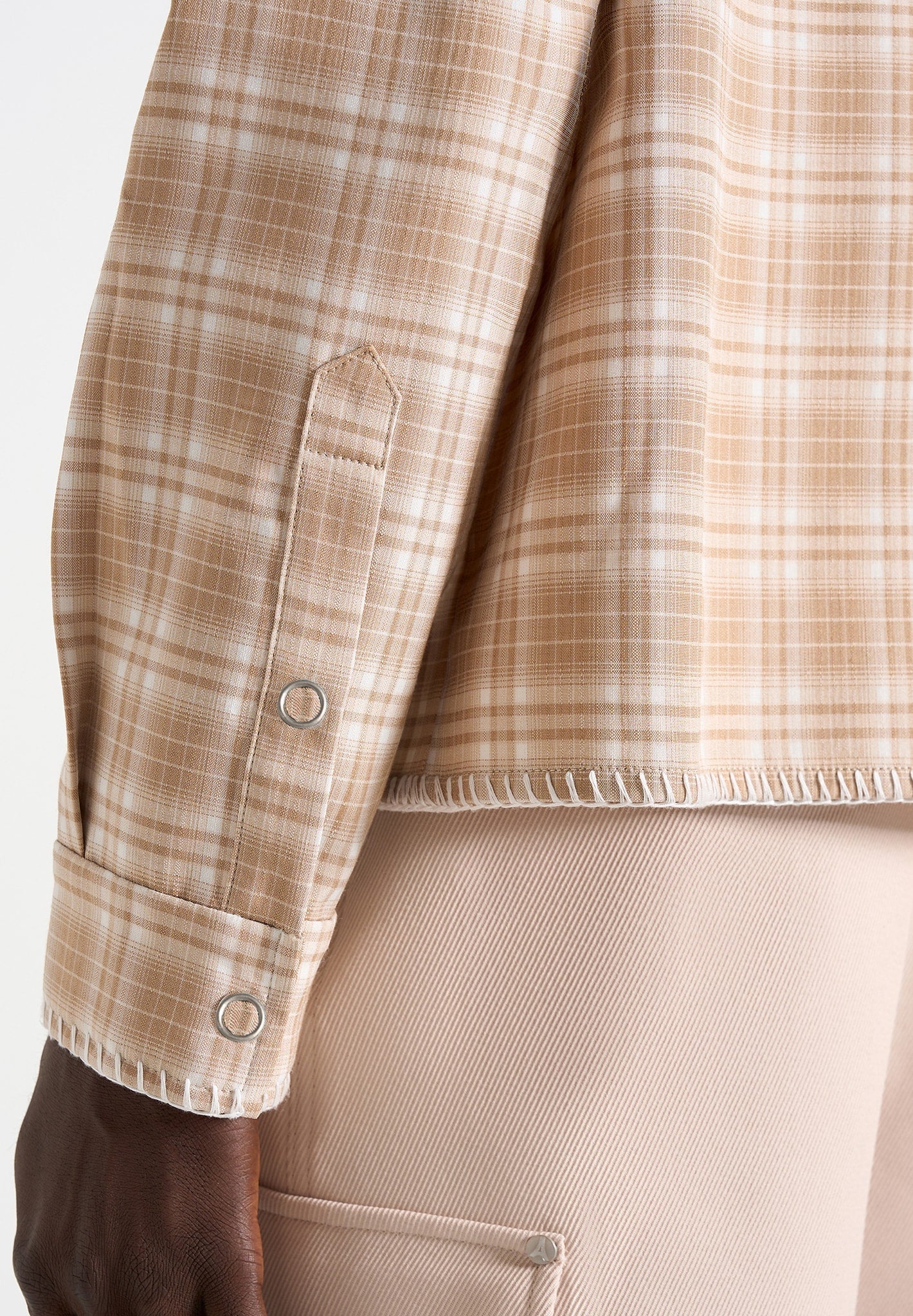 Blake - Unisex Whipstitch Check Shirt - Beige - Image 7