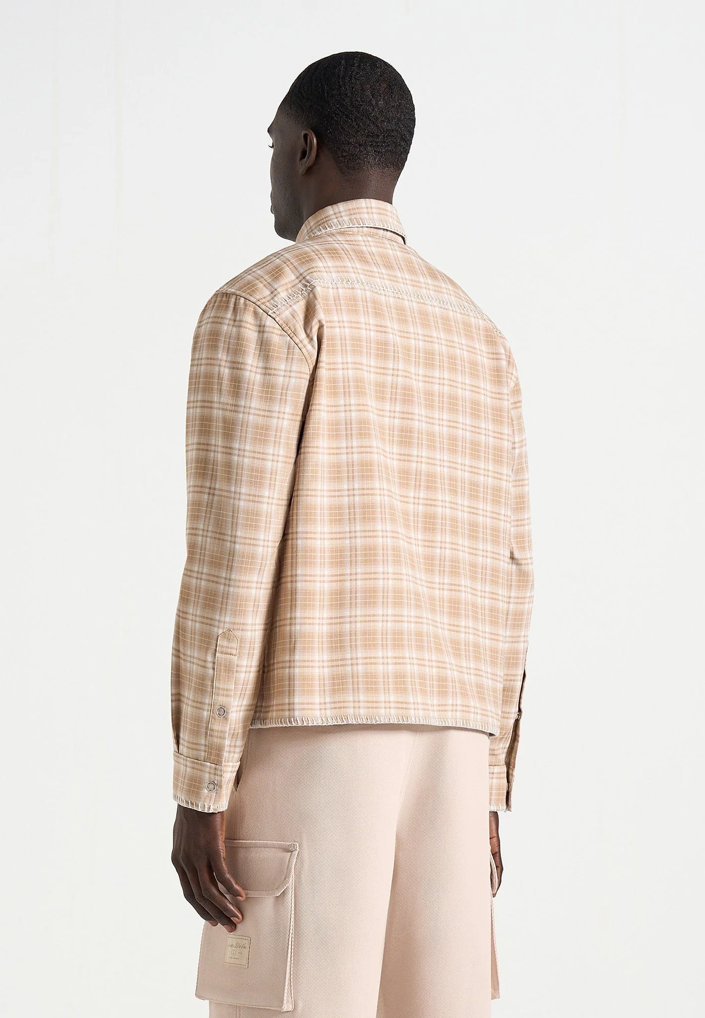 Blake - Unisex Whipstitch Check Shirt - Beige - Image 9