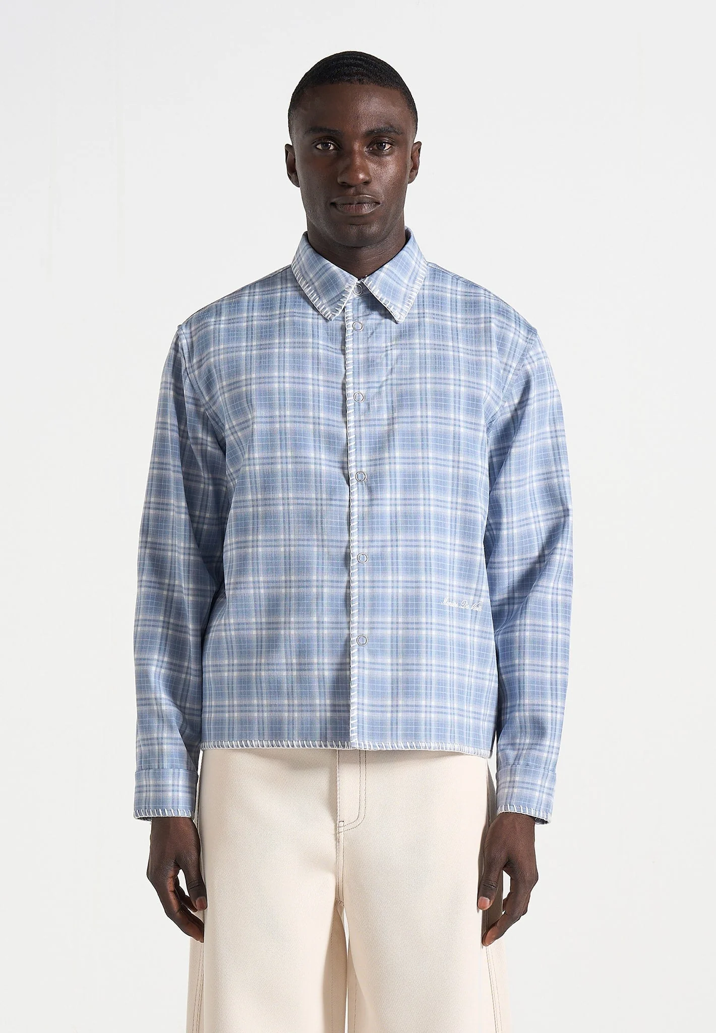 Blake - Unisex Whipstitch Check Shirt - Blue - Image 2