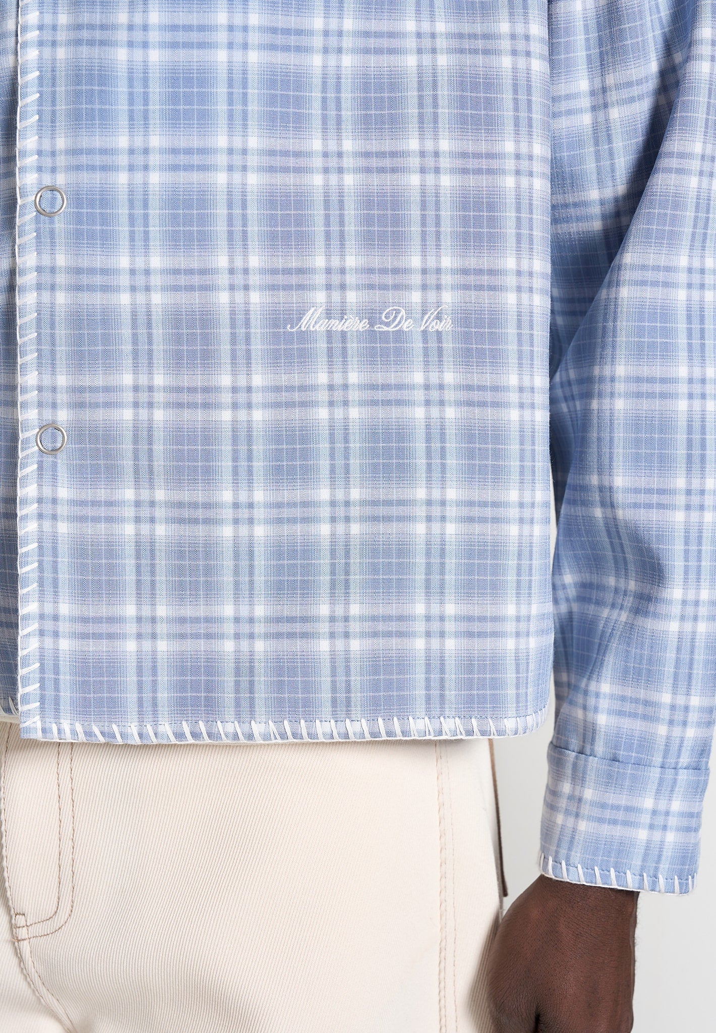 Blake - Unisex Whipstitch Check Shirt - Blue - Image 3