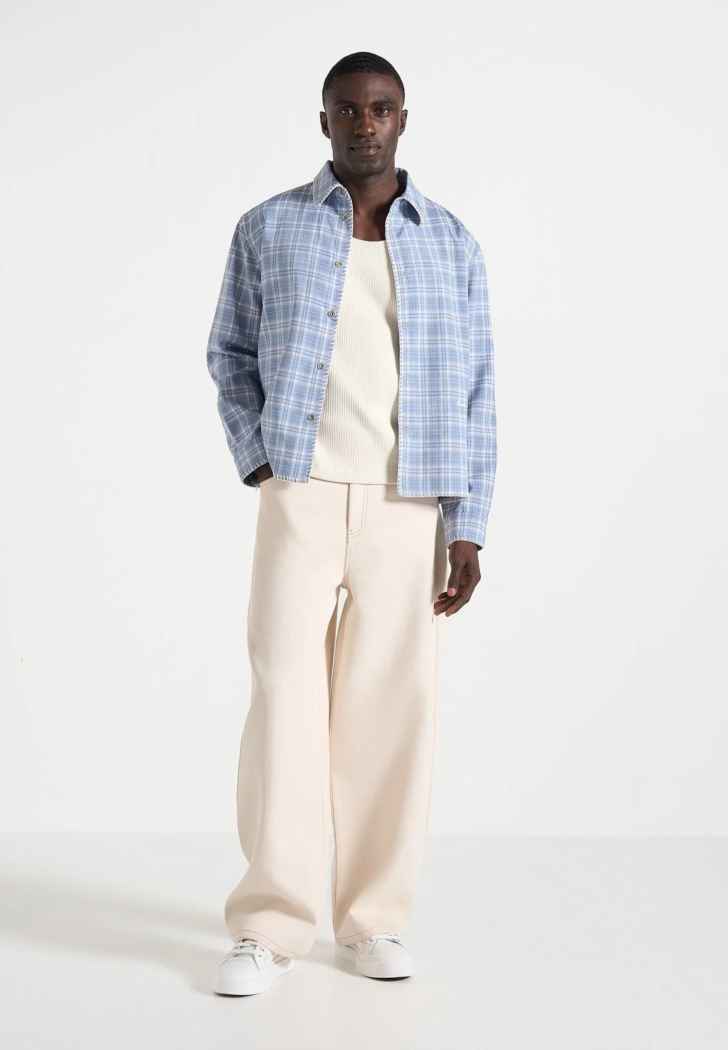 Blake - Unisex Whipstitch Check Shirt - Blue - Image 4