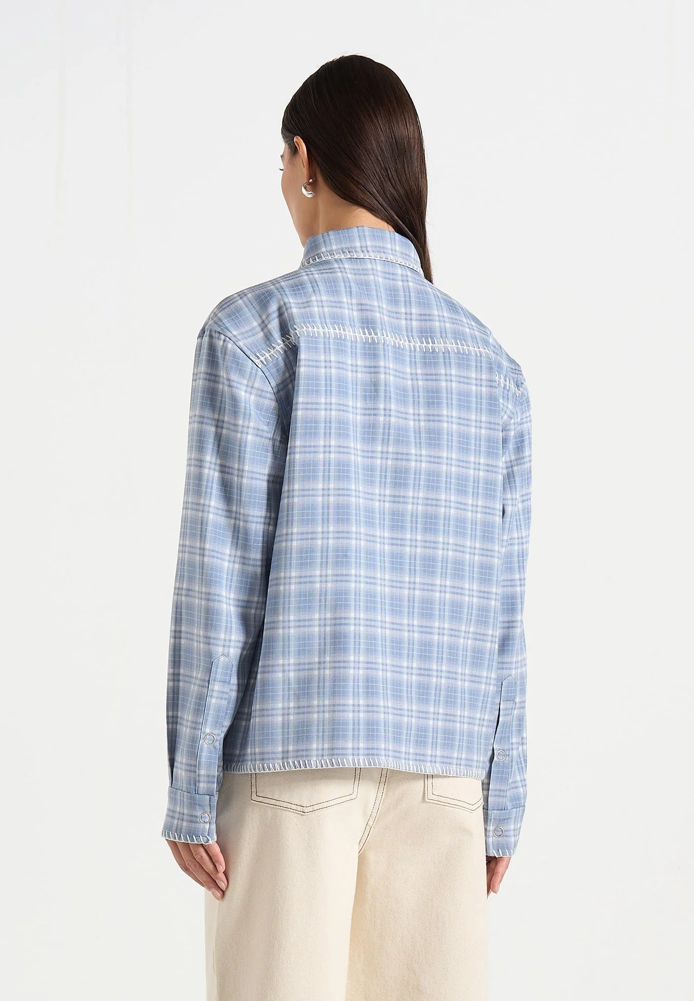 Blake - Unisex Whipstitch Check Shirt - Blue - Image 5