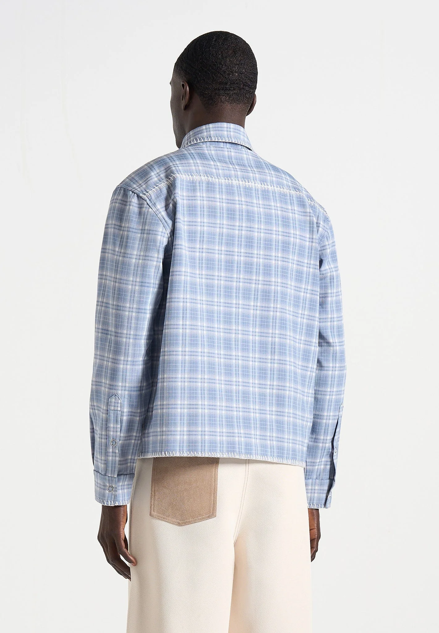 Blake - Unisex Whipstitch Check Shirt - Blue - Image 6