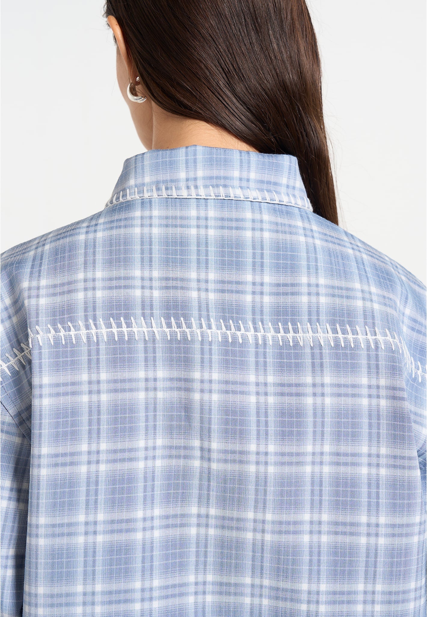 Blake - Unisex Whipstitch Check Shirt - Blue - Image 7