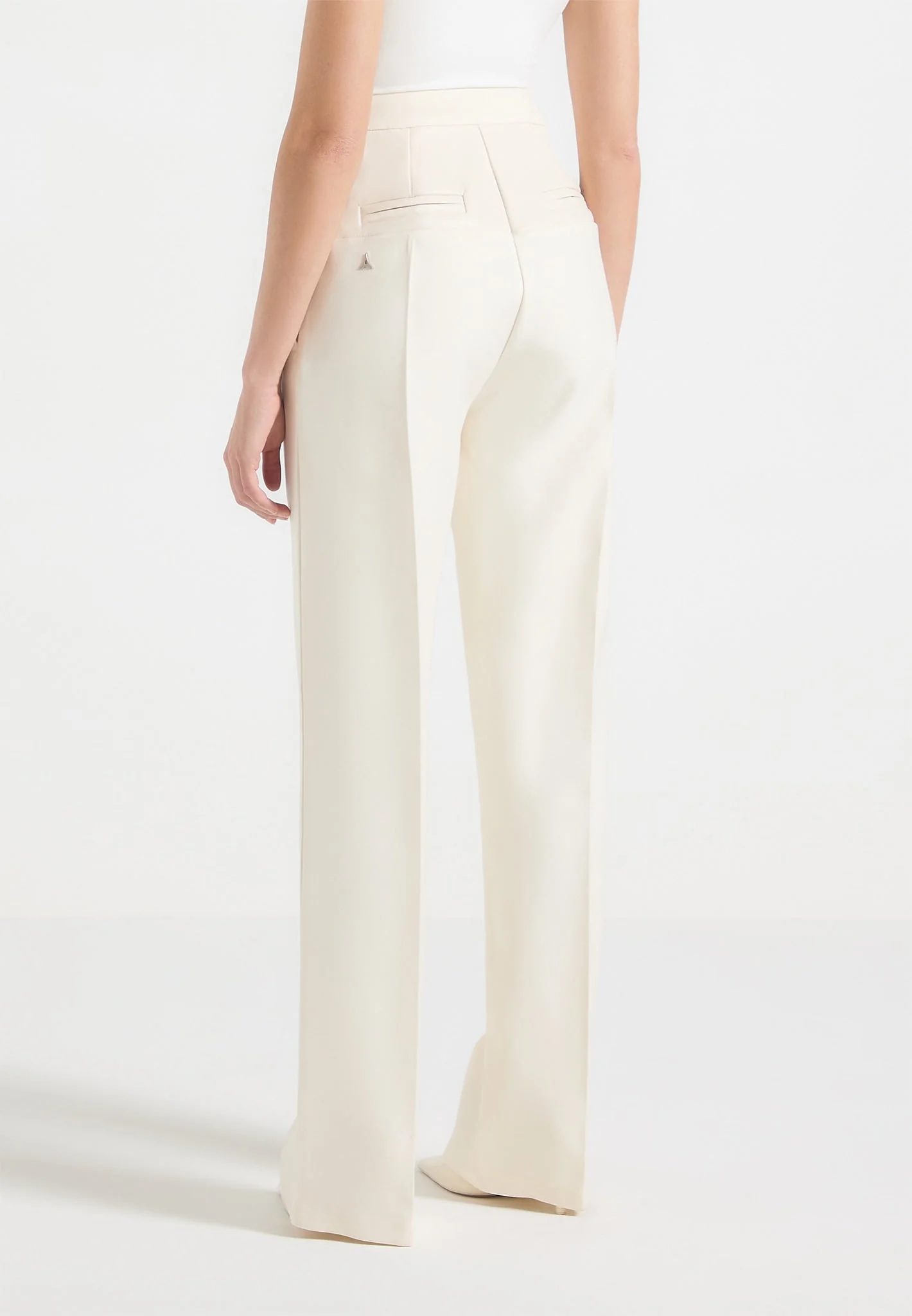 Blanche - Leather Panel Tailored Trousers - Off White - Image 6