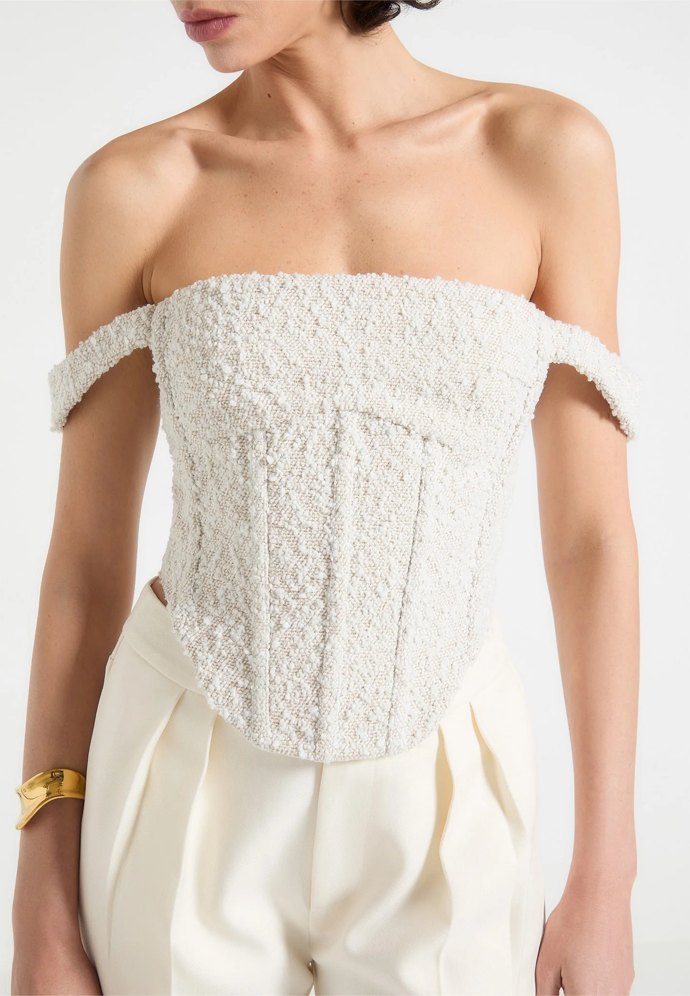 Bonnie - Boucle Bardot Corset Top - Off White - Image 3
