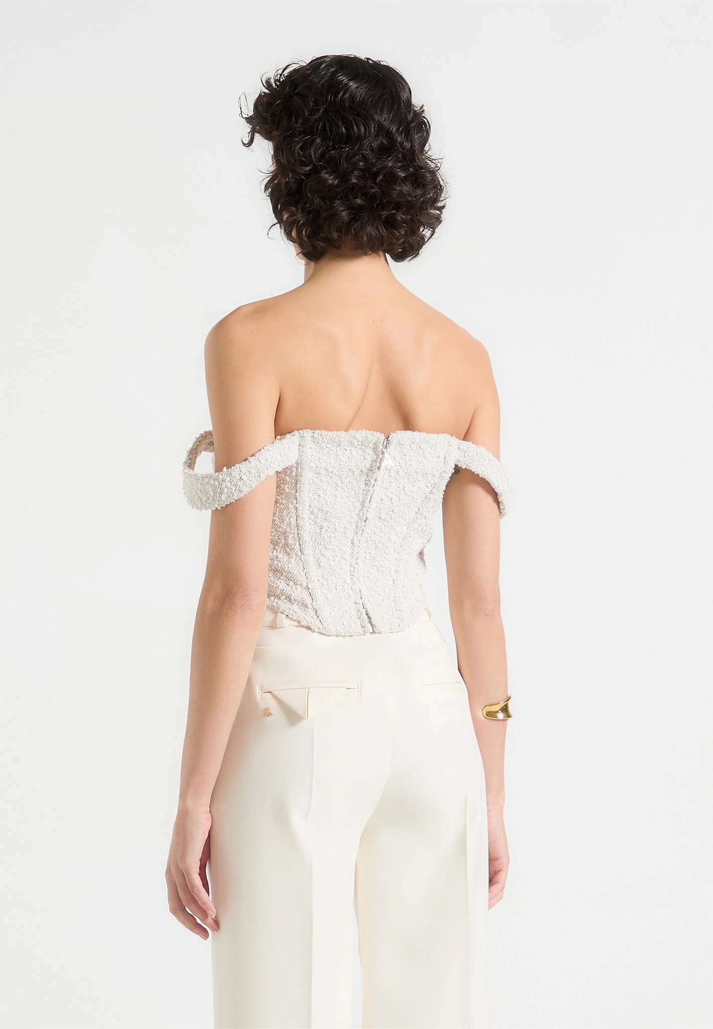 Bonnie - Boucle Bardot Corset Top - Off White - Image 4