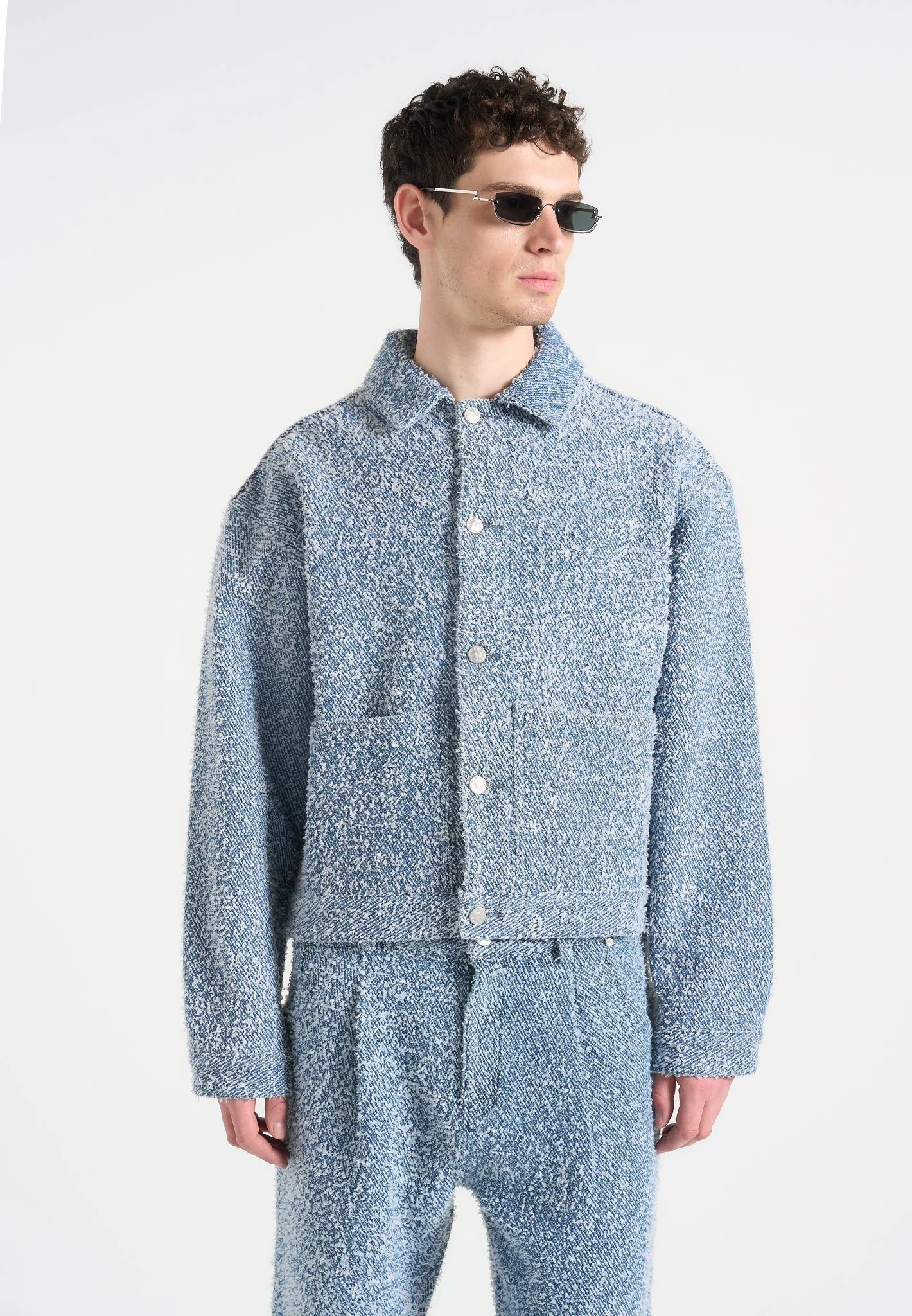Damien - Boucle Jacket with Back Pleat - Blue - Image 3