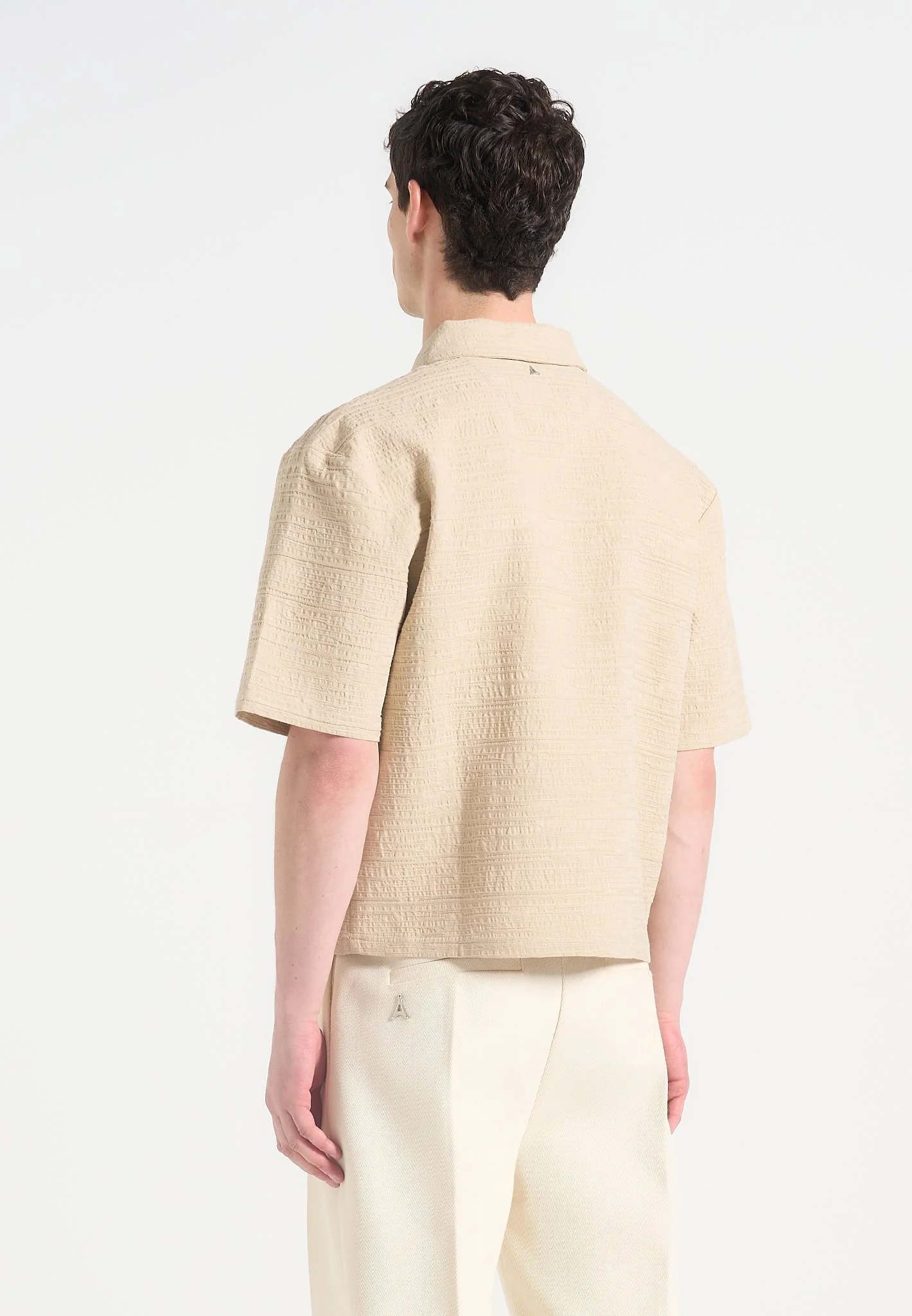 Simon - Boxy Textured Polo Shirt - Beige - Image 4