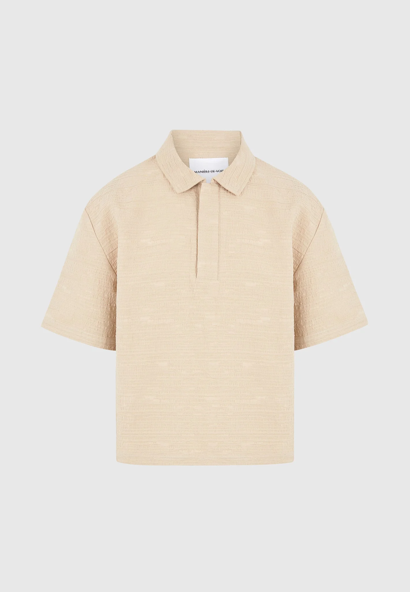 Simon - Boxy Textured Polo Shirt - Beige - Image 5