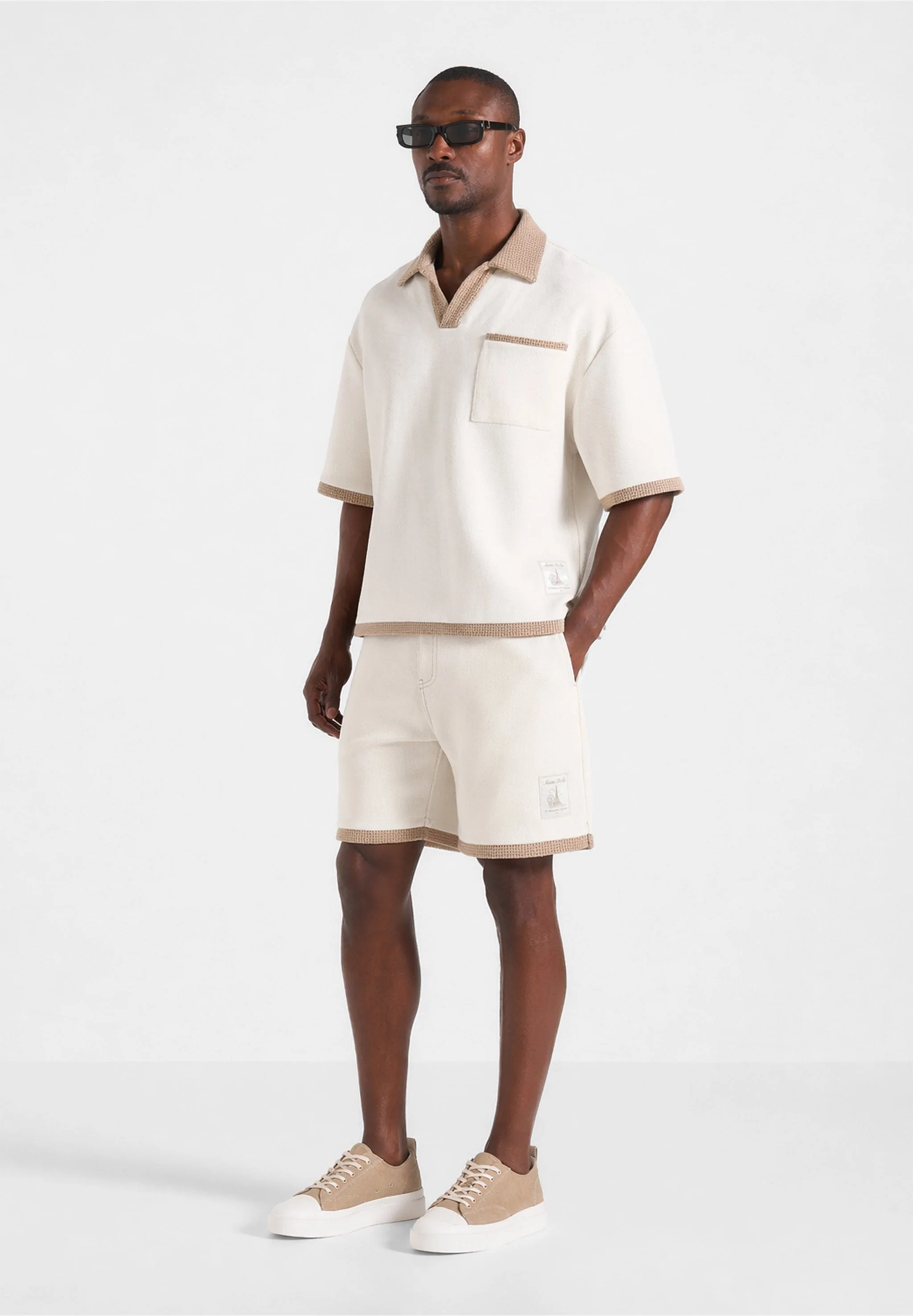 Brice - Boxy Crochet Detail Polo Shirt - Cream - Image 6