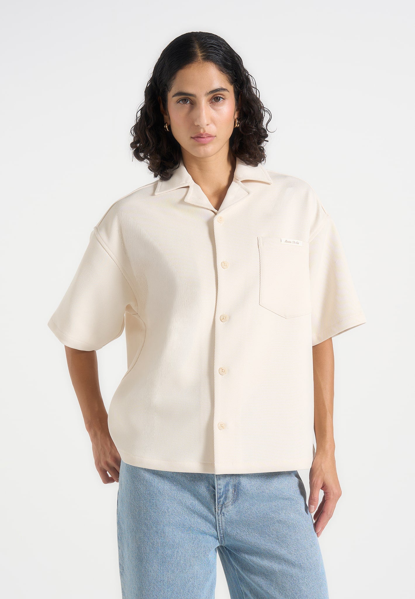 Brook - Unisex Signature Twill Boxy Shirt - Cream - Image 3