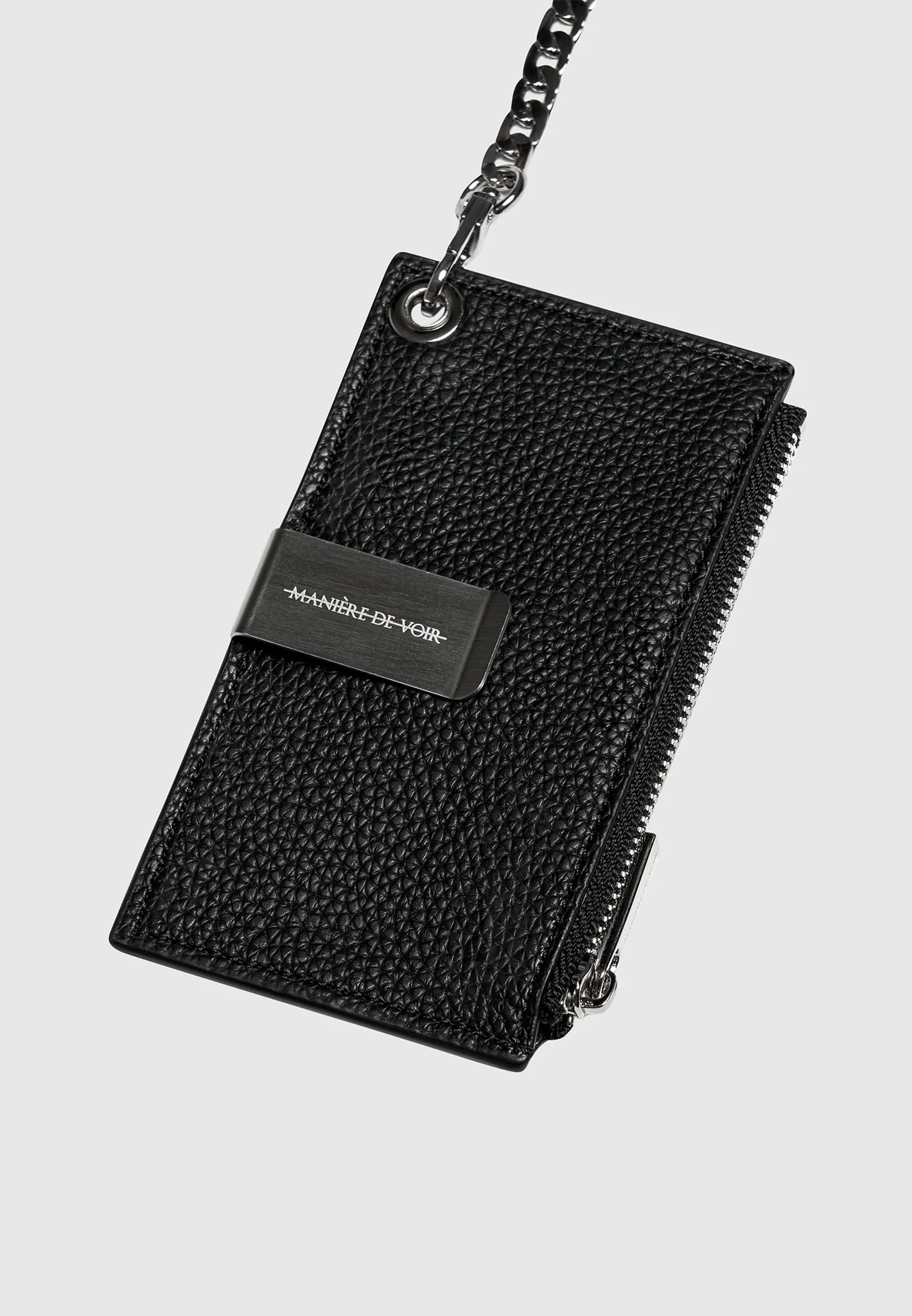 Leather Cardholder with Chain - Black - Image 5
