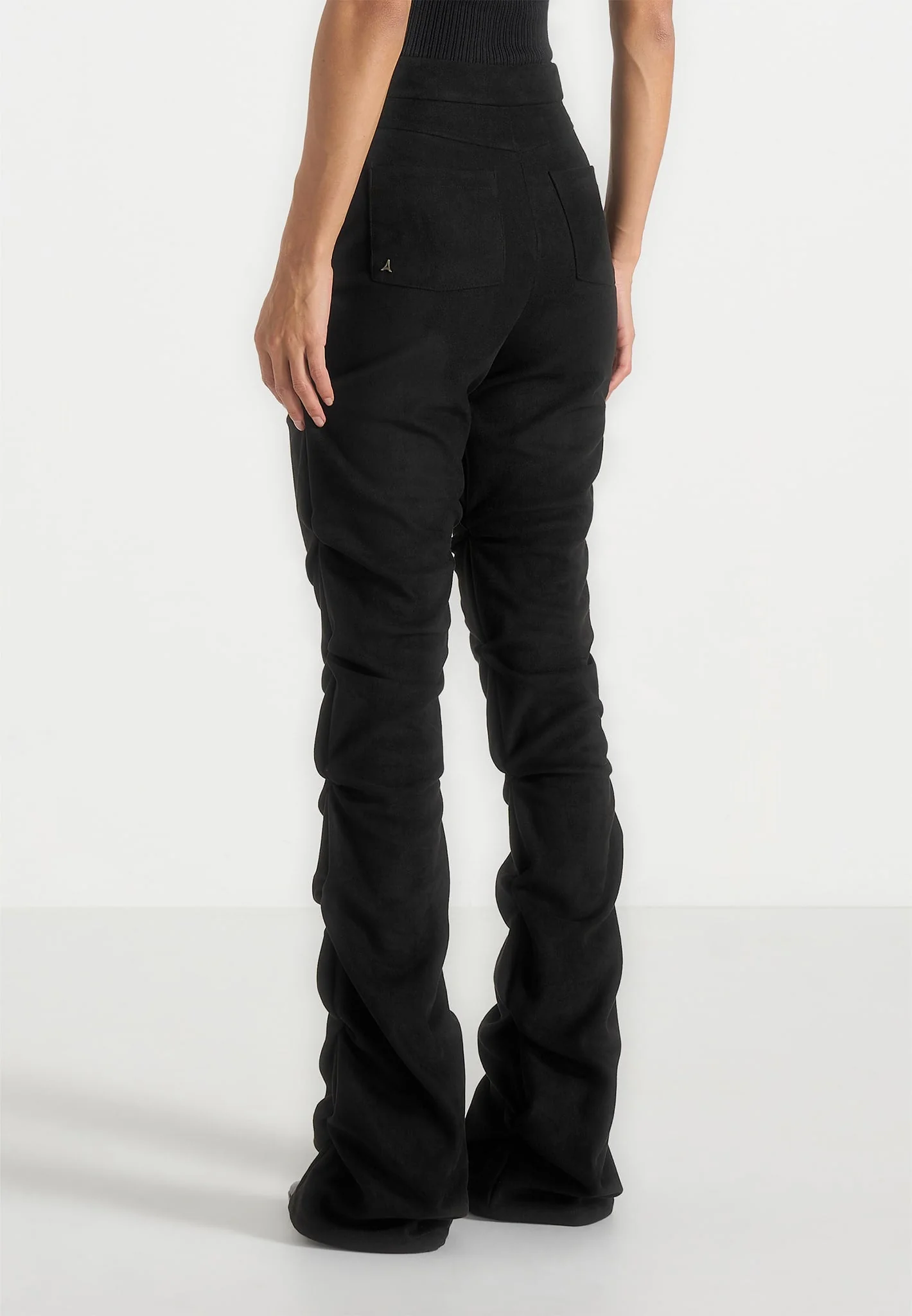 Caroline - Tacked Suede Fit & Flare Trousers - Black - Image 5