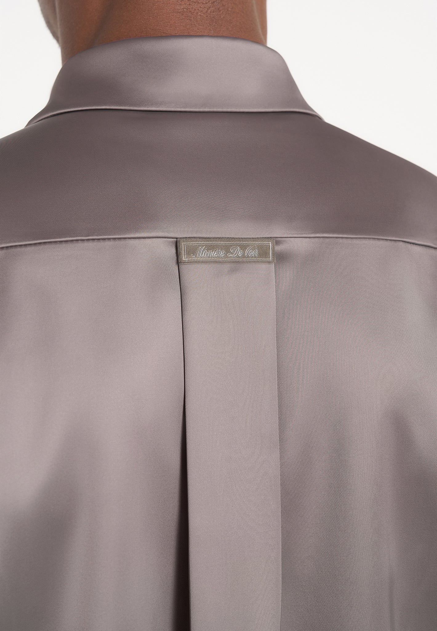 Carter - Unisex Oversized Satin Shirt - Taupe - Image 7