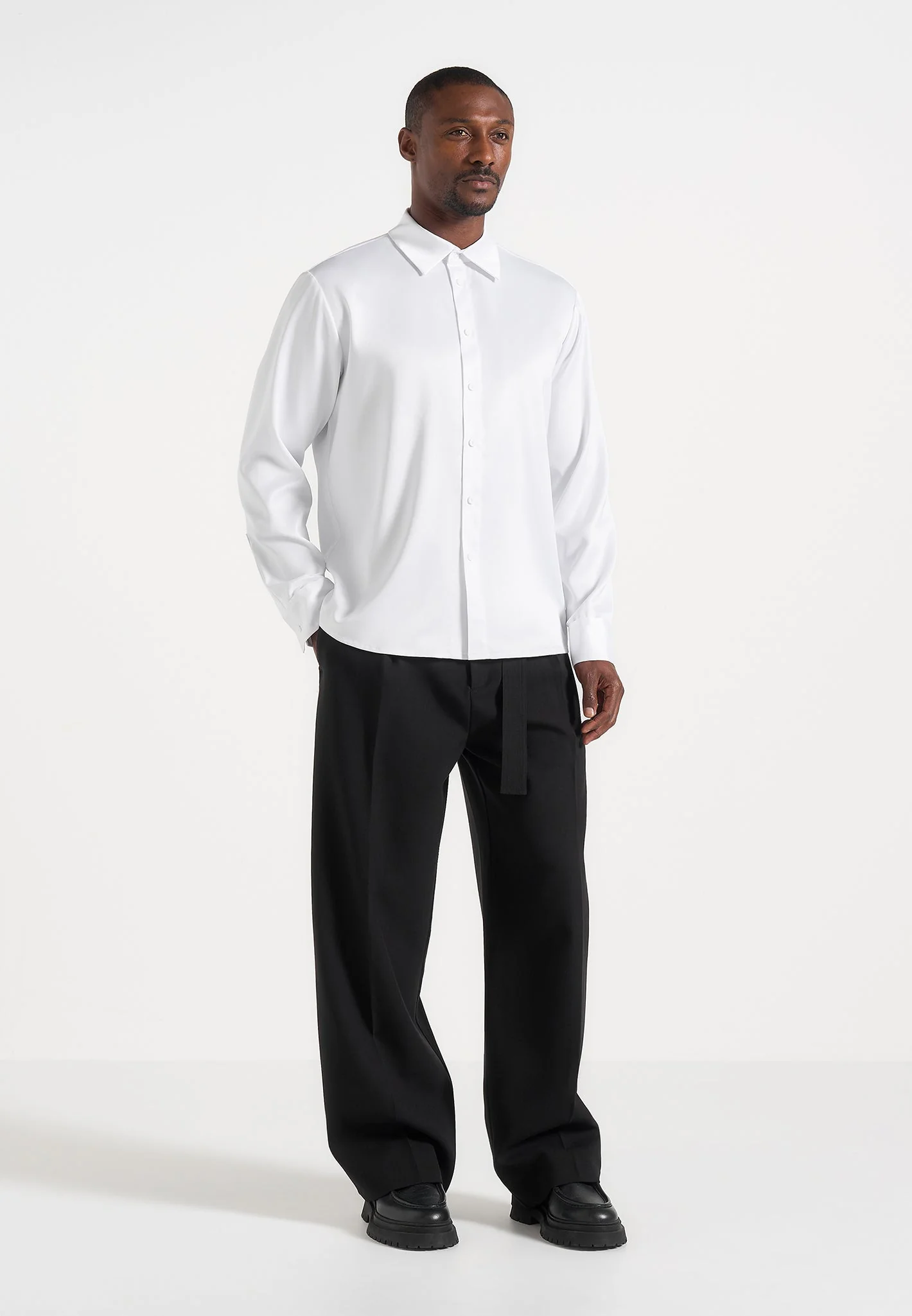 Carter - Unisex Oversized Satin Shirt - White - Image 2