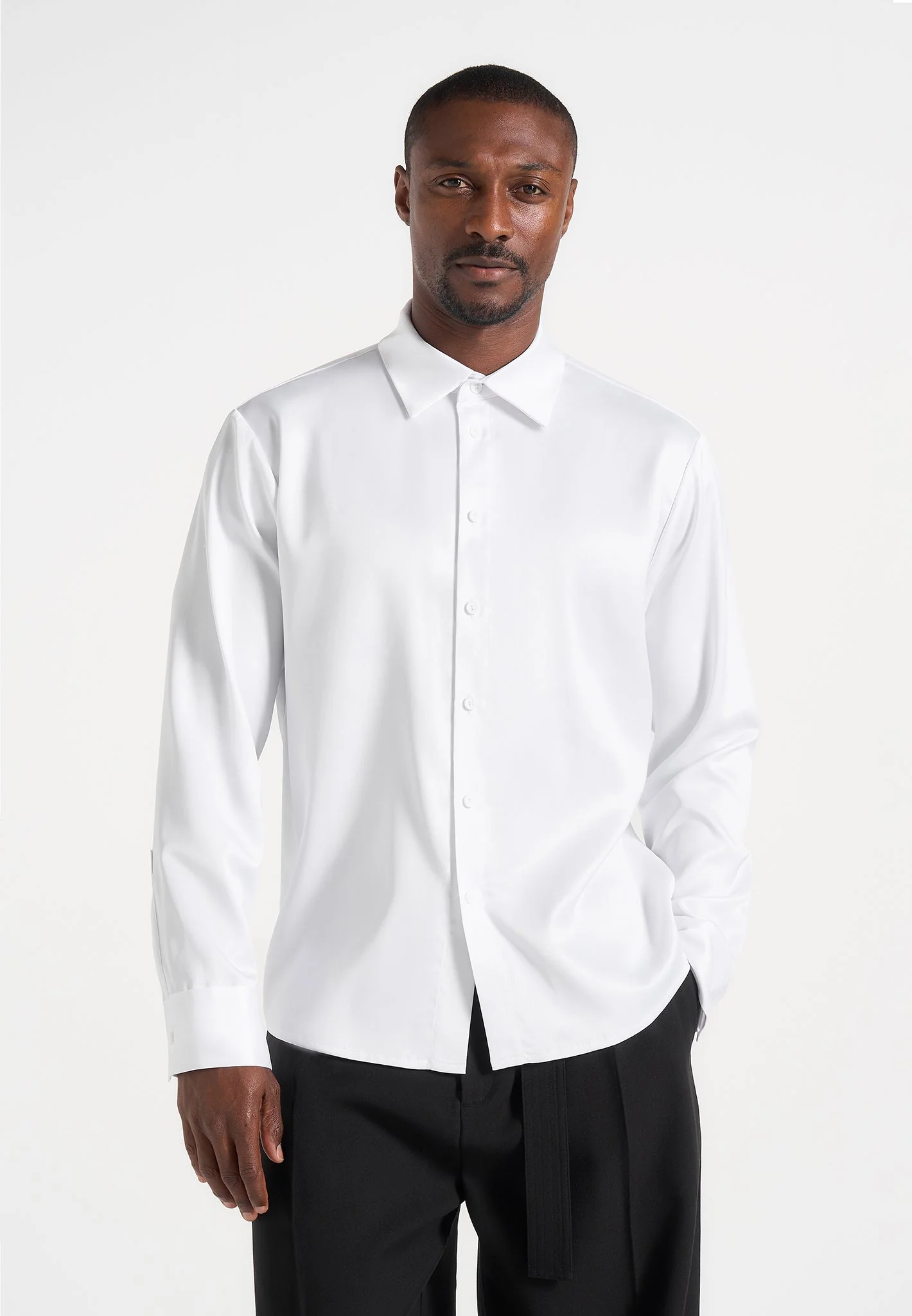 Carter - Unisex Oversized Satin Shirt - White - Image 4