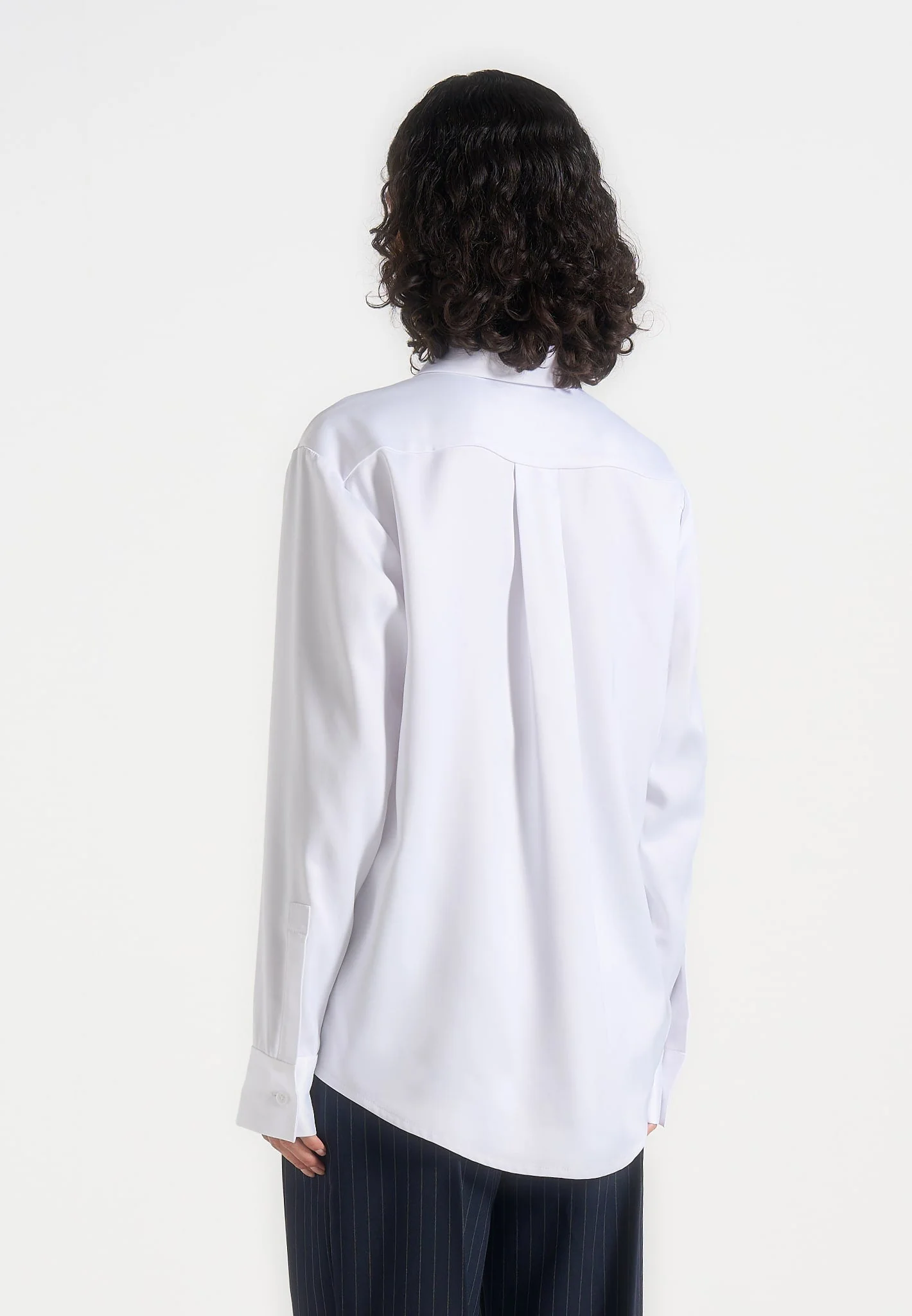 Carter - Unisex Oversized Satin Shirt - White - Image 5
