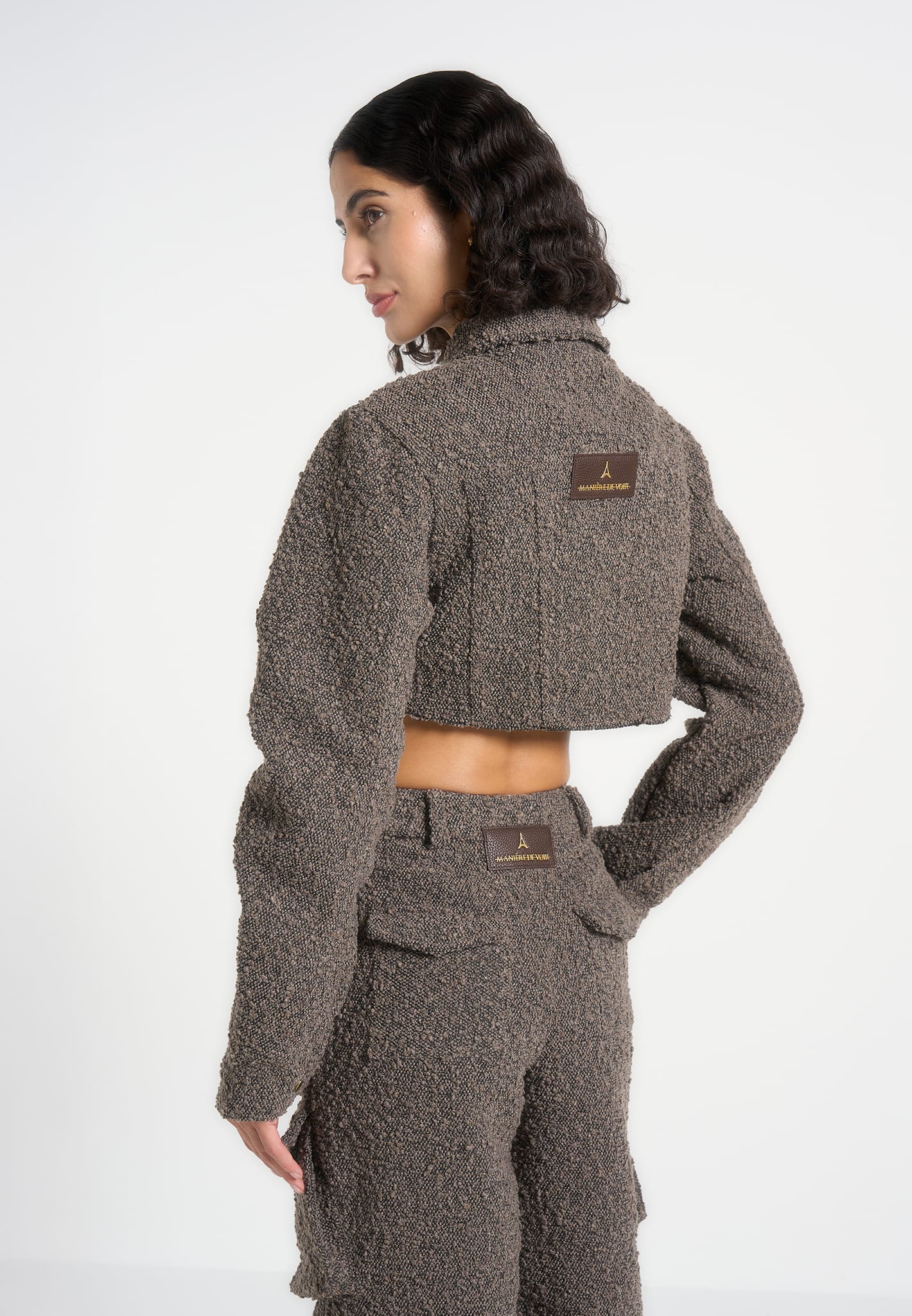 Catherine - Cropped Boucle Denim Jacket - Brown - Image 5