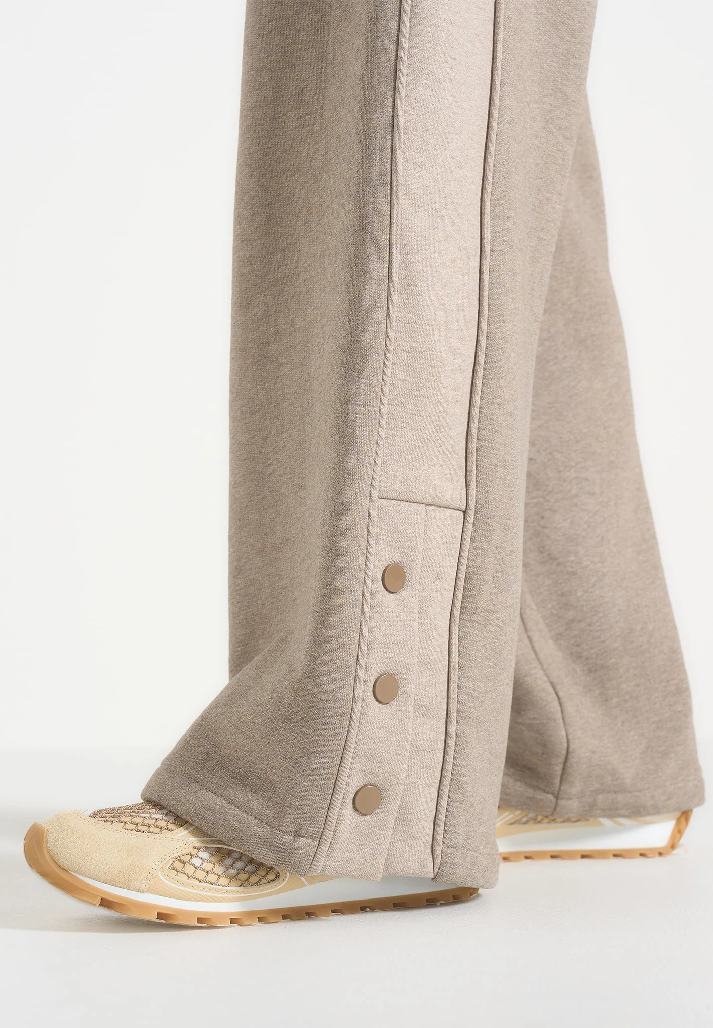 Caya - Two Tone Wide Leg Popper Joggers - Beige - Image 3