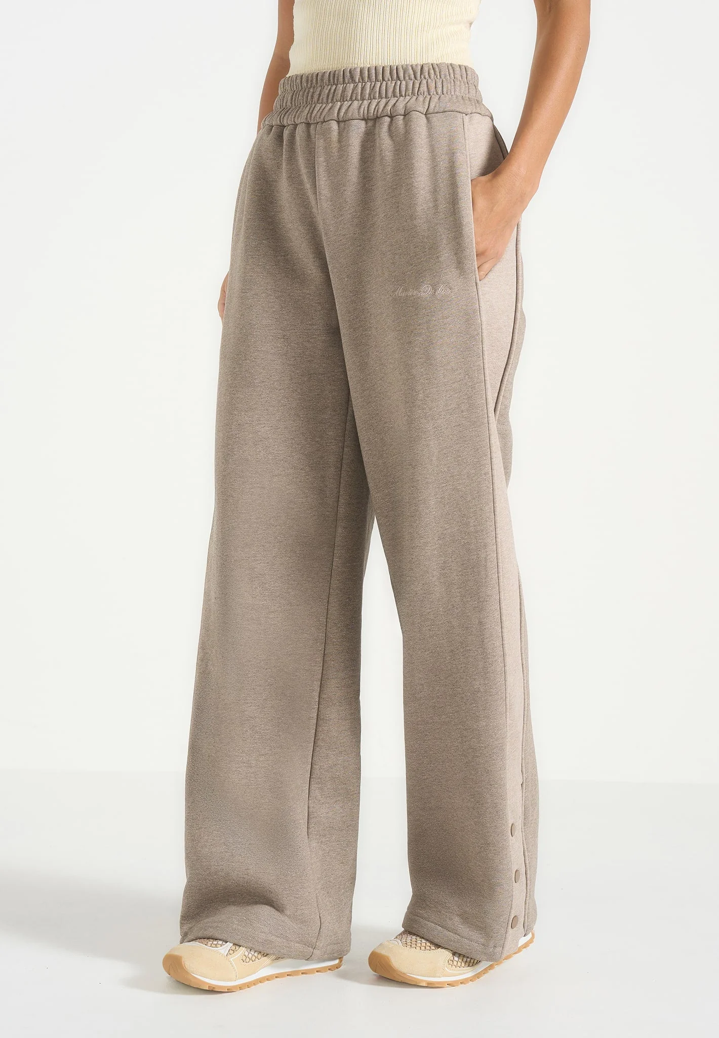 Caya - Two Tone Wide Leg Popper Joggers - Beige - Image 4
