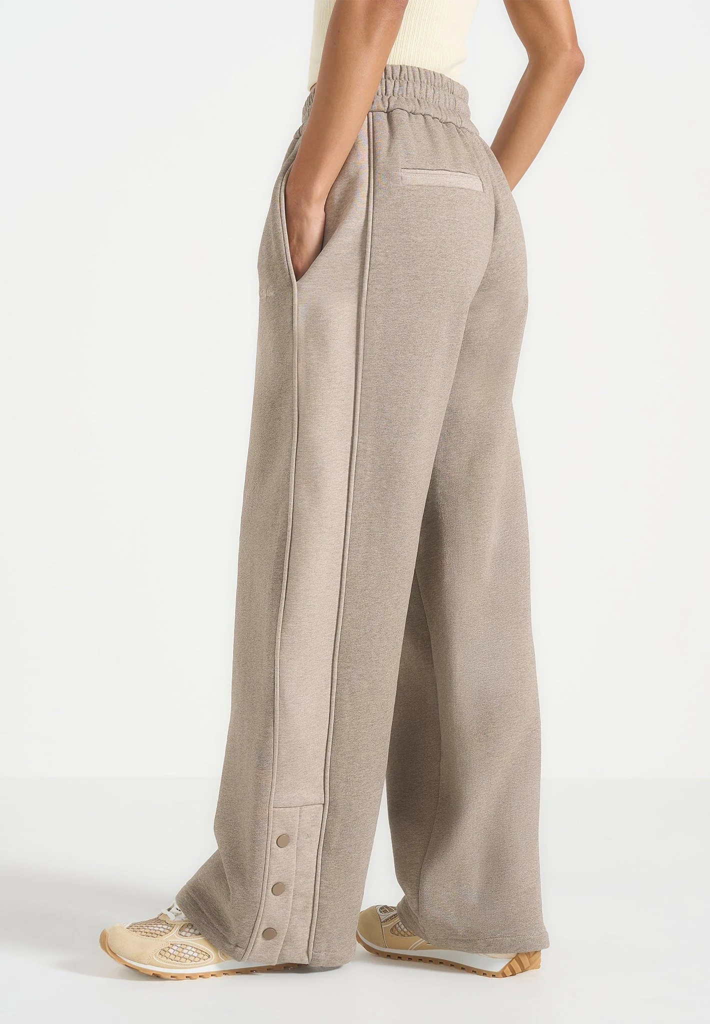 Caya - Two Tone Wide Leg Popper Joggers - Beige - Image 5