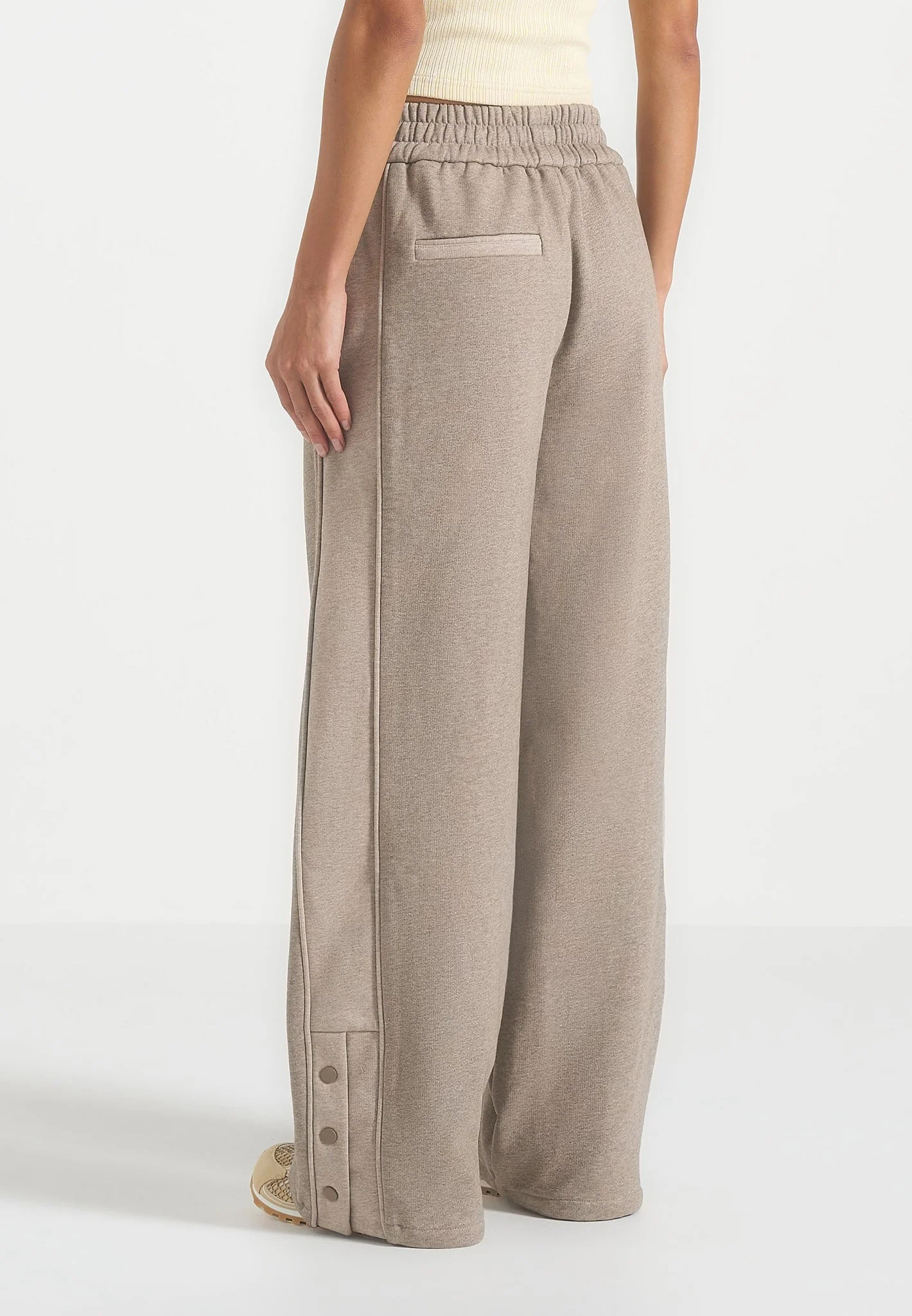 Caya - Two Tone Wide Leg Popper Joggers - Beige - Image 6