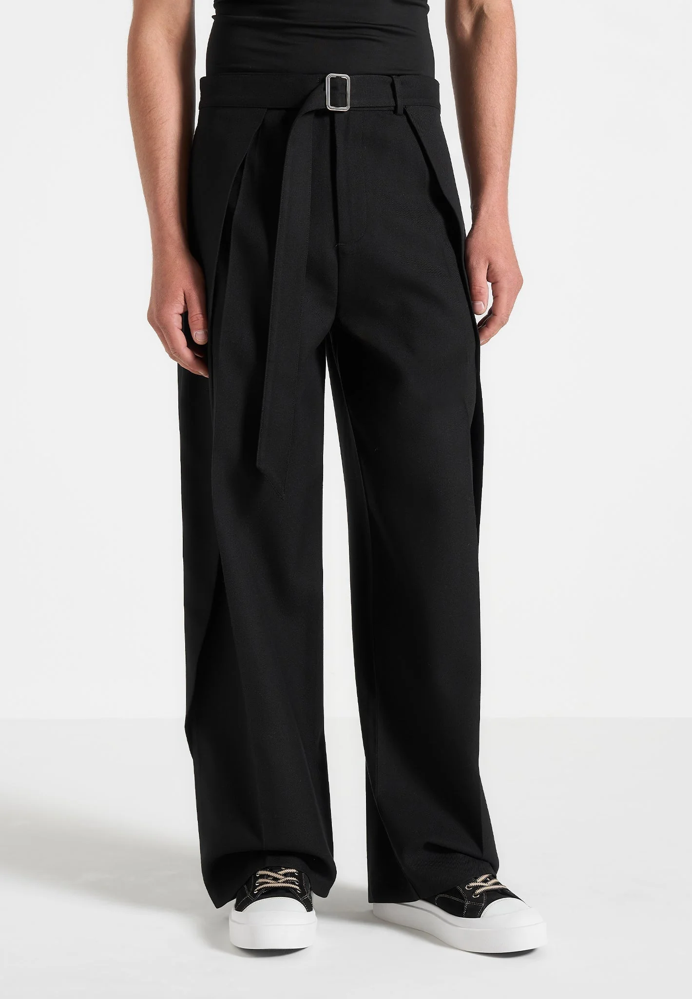 Charles - Wide Fit Wrap Leg Tailored Trousers - Black1 - Image 4