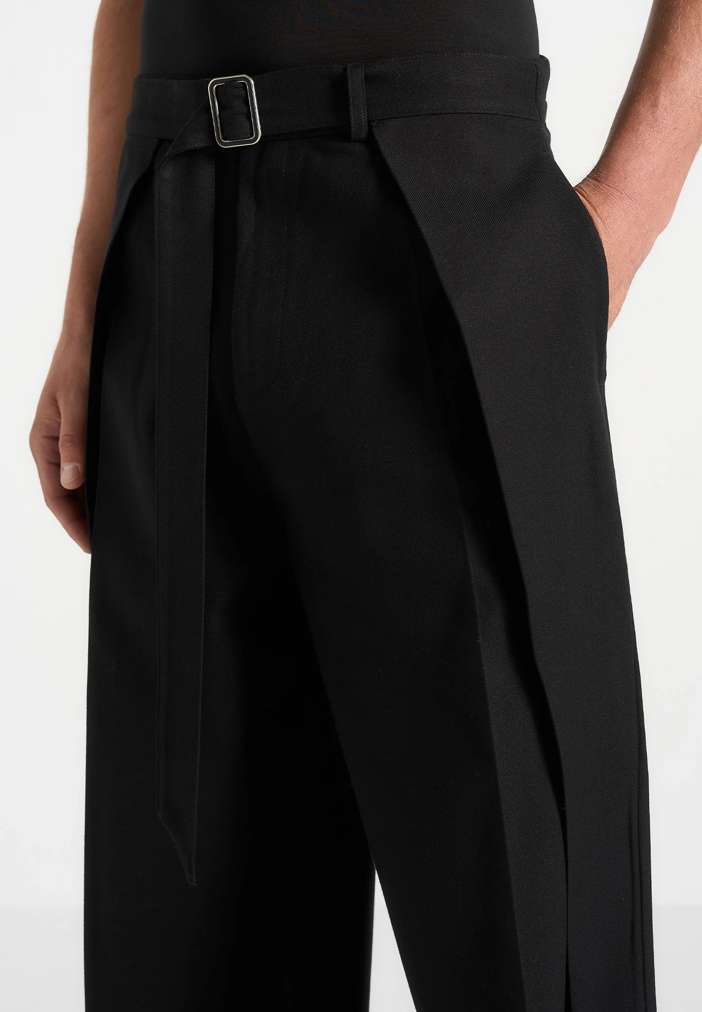 Charles - Wide Fit Wrap Leg Tailored Trousers - Black1 - Image 5