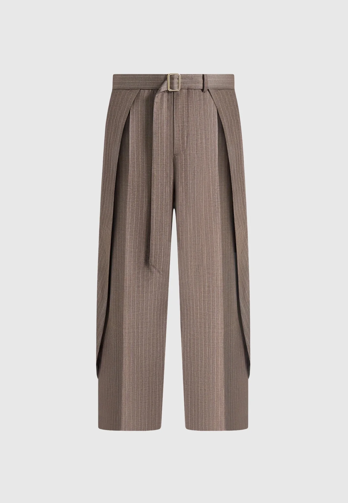 Charles - Wide Fit Wrap Leg Pinstripe Tailored Trousers - Taupe - Image 7