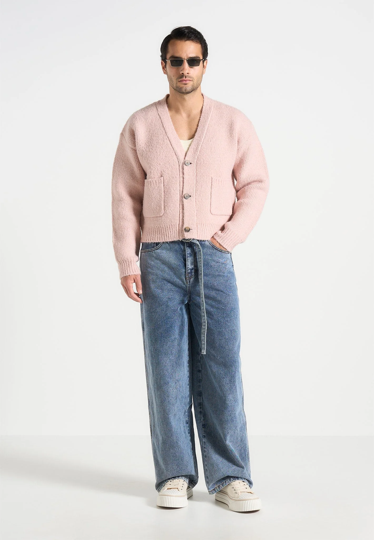 Charlie - Unisex Knitted Cardigan - Pale Pink - Image 2