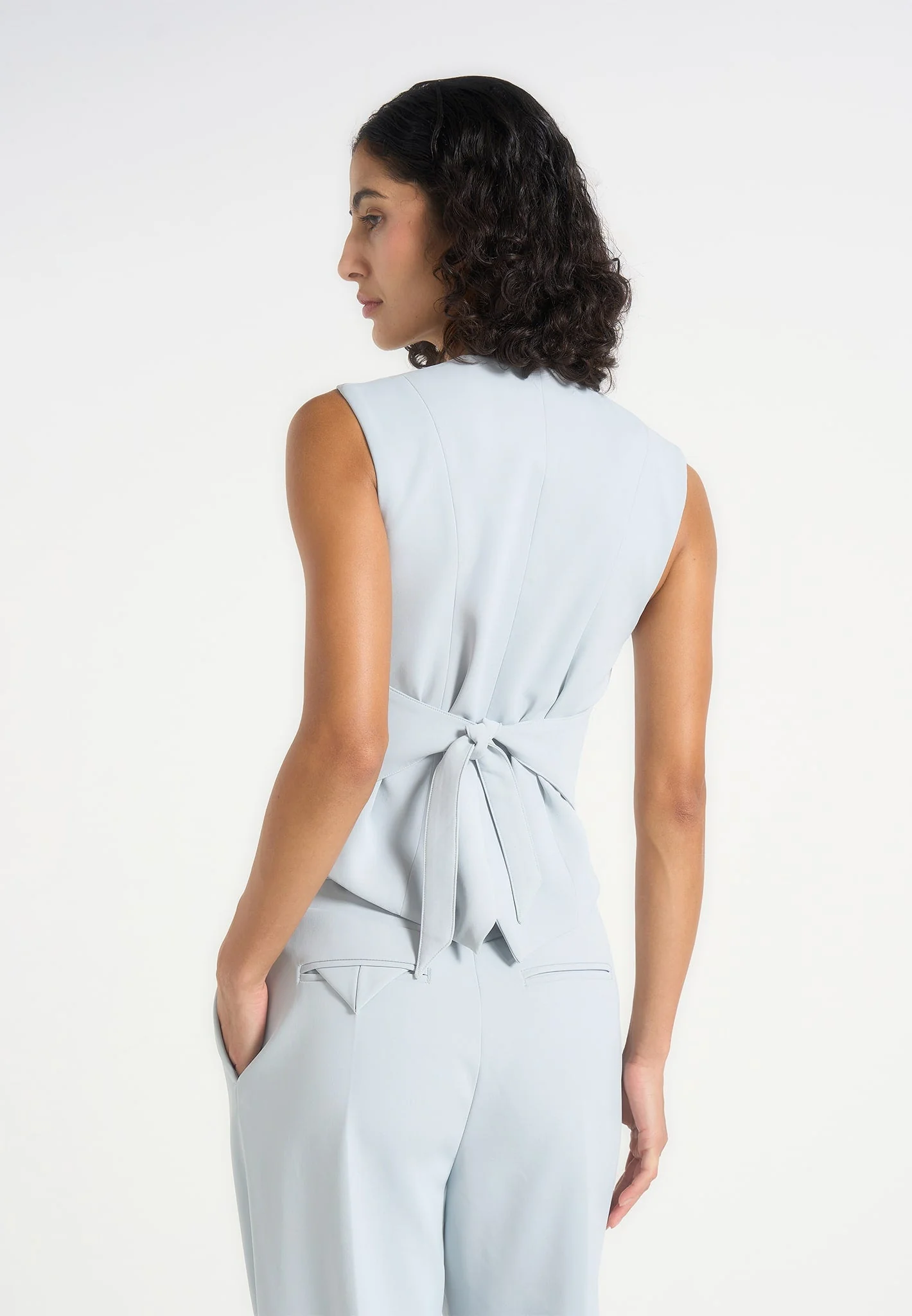 Christine - Tailored Cinched Suit Vest - Pale Blue - Image 2