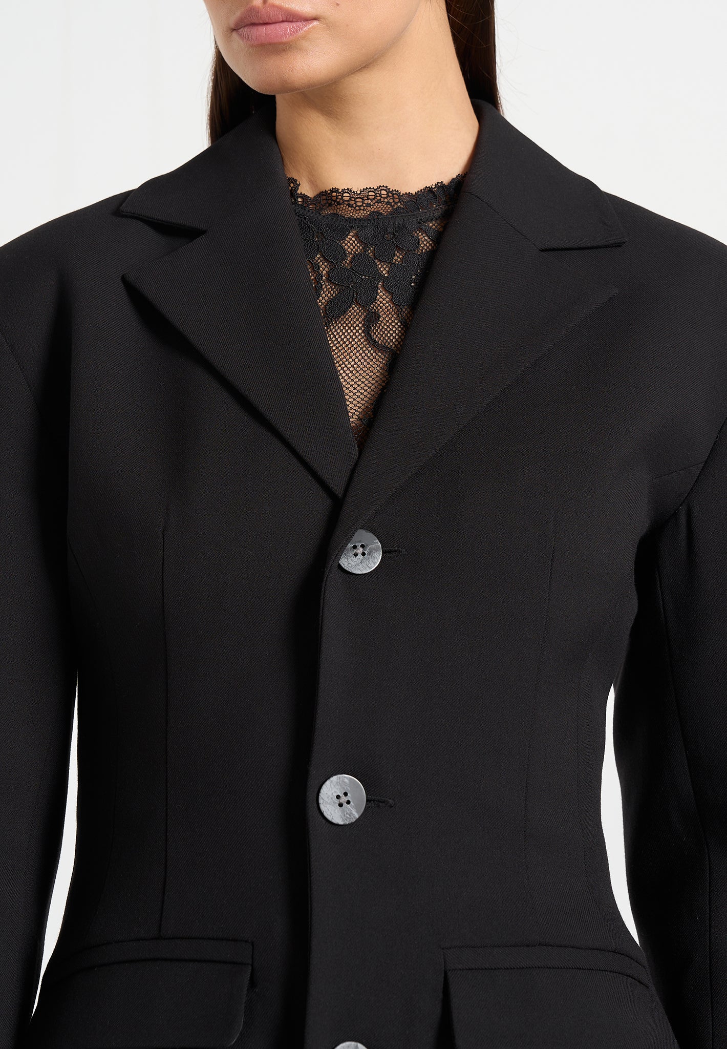 Claire - Wide Shoulder Cinch Waist Blazer - Black - Image 2