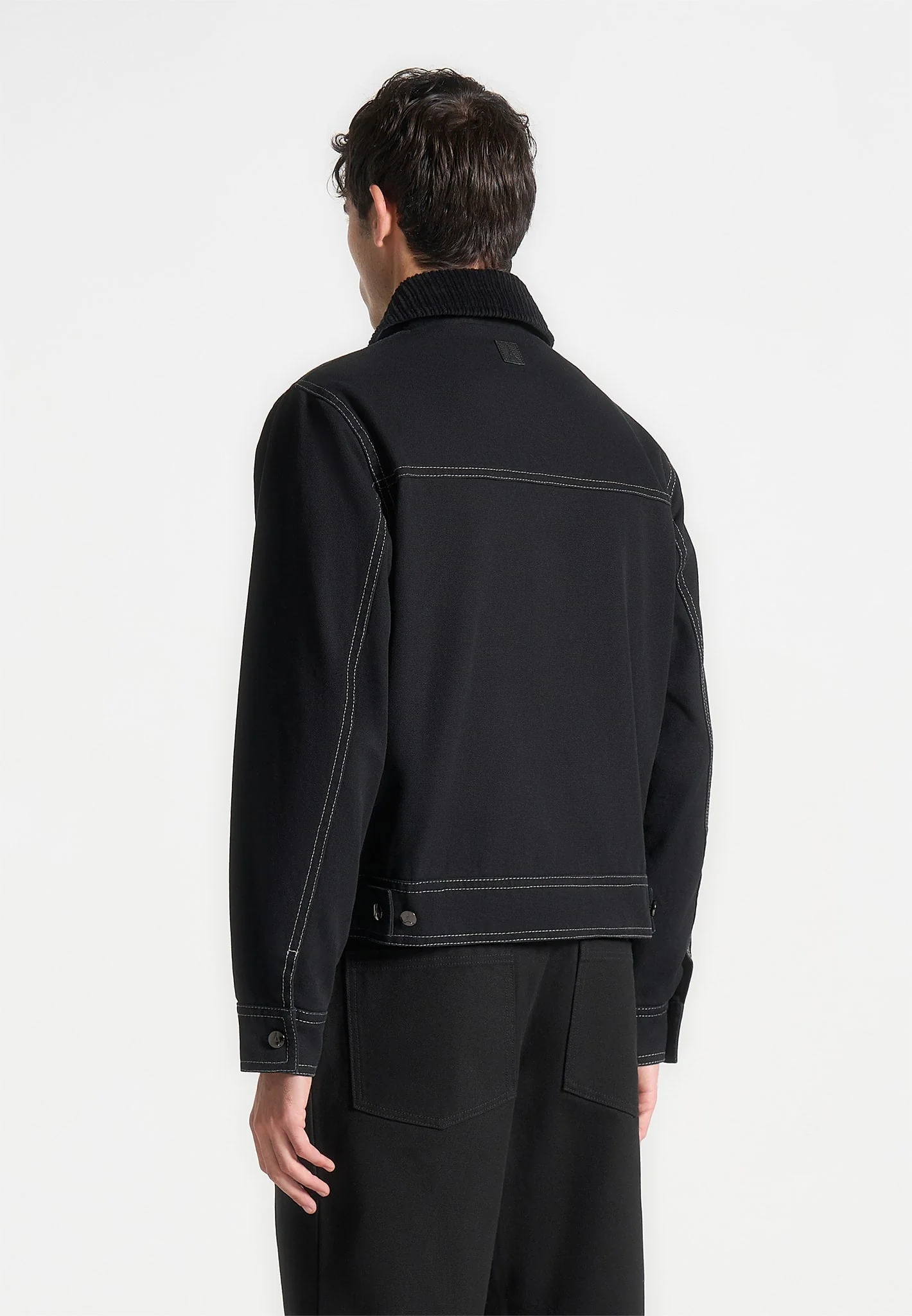 Nino - Clasp Detail Contrast Stitch Gabardine Jacket - Black - Image 4