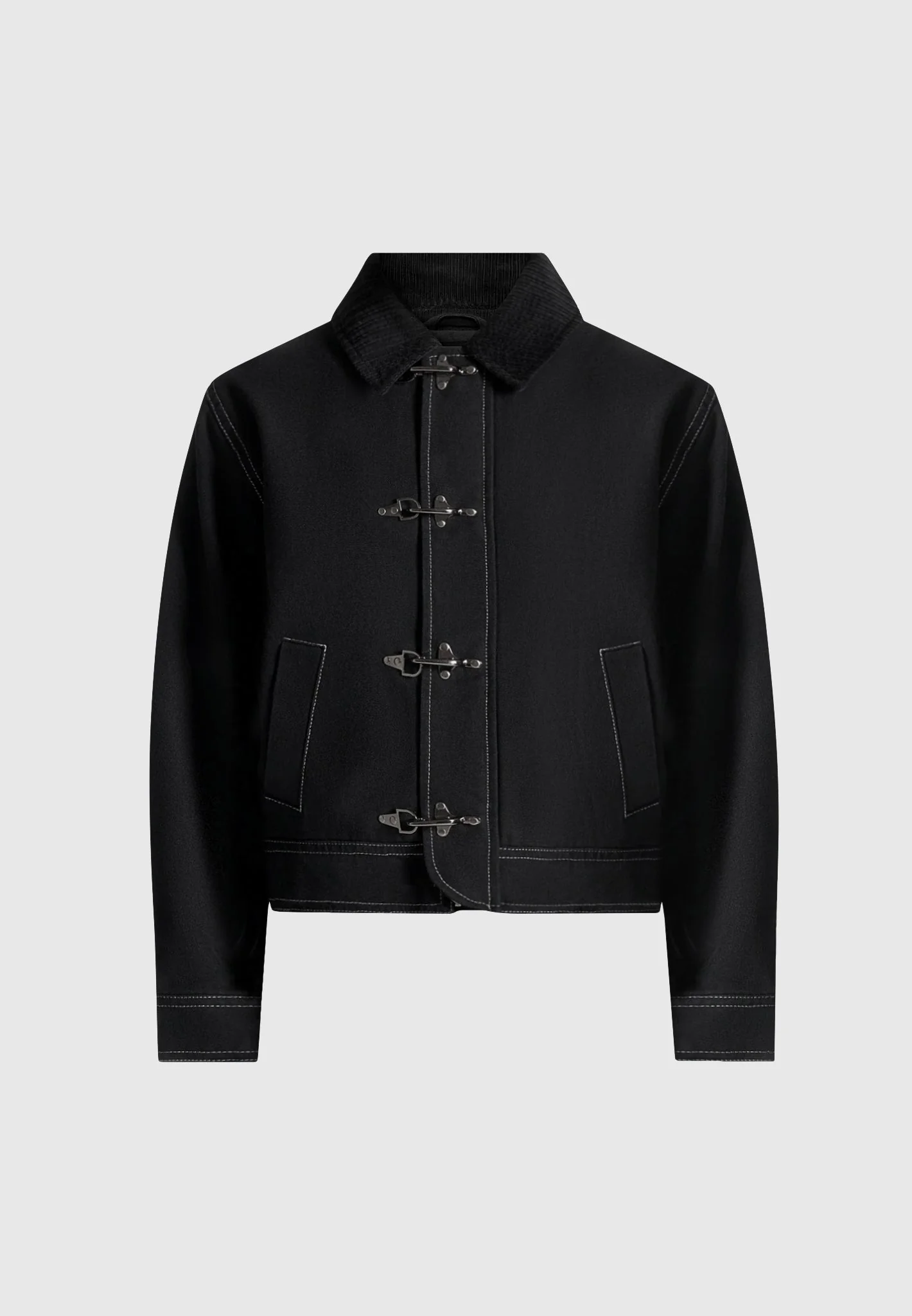 Nino - Clasp Detail Contrast Stitch Gabardine Jacket - Black - Image 5