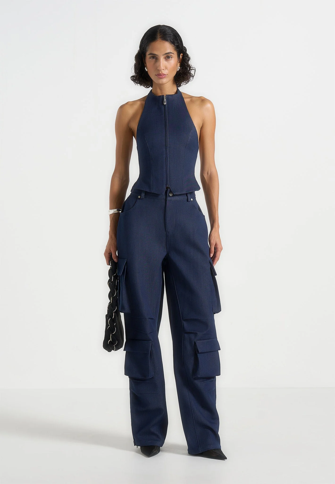 Claudette - Halterneck Backless Top - Indigo - Image 2