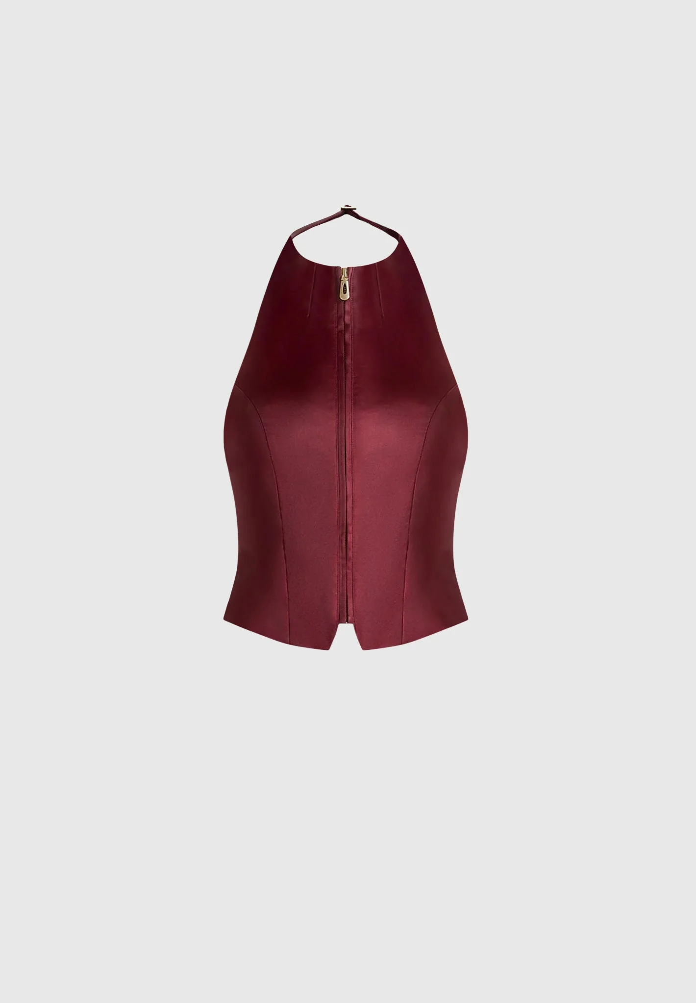 Claudette - Satin Halterneck Backless Top - Wine Red - Image 5