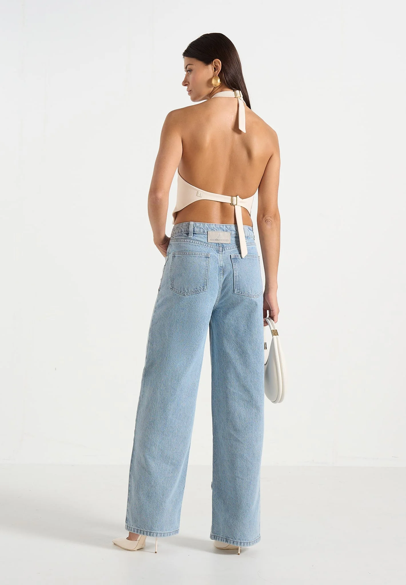 Claudette - Twill Halterneck Backless Top - Cream - Image 5