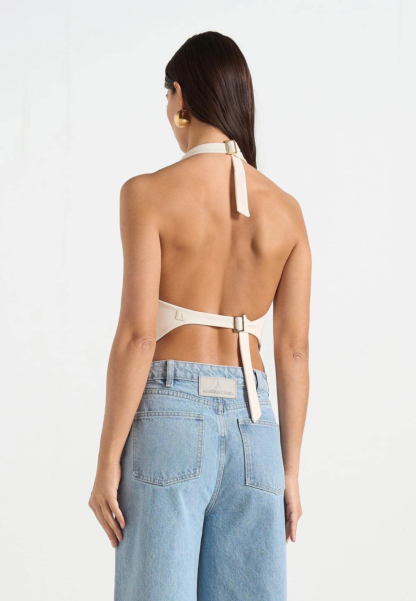 Claudette - Twill Halterneck Backless Top - Cream - Image 6