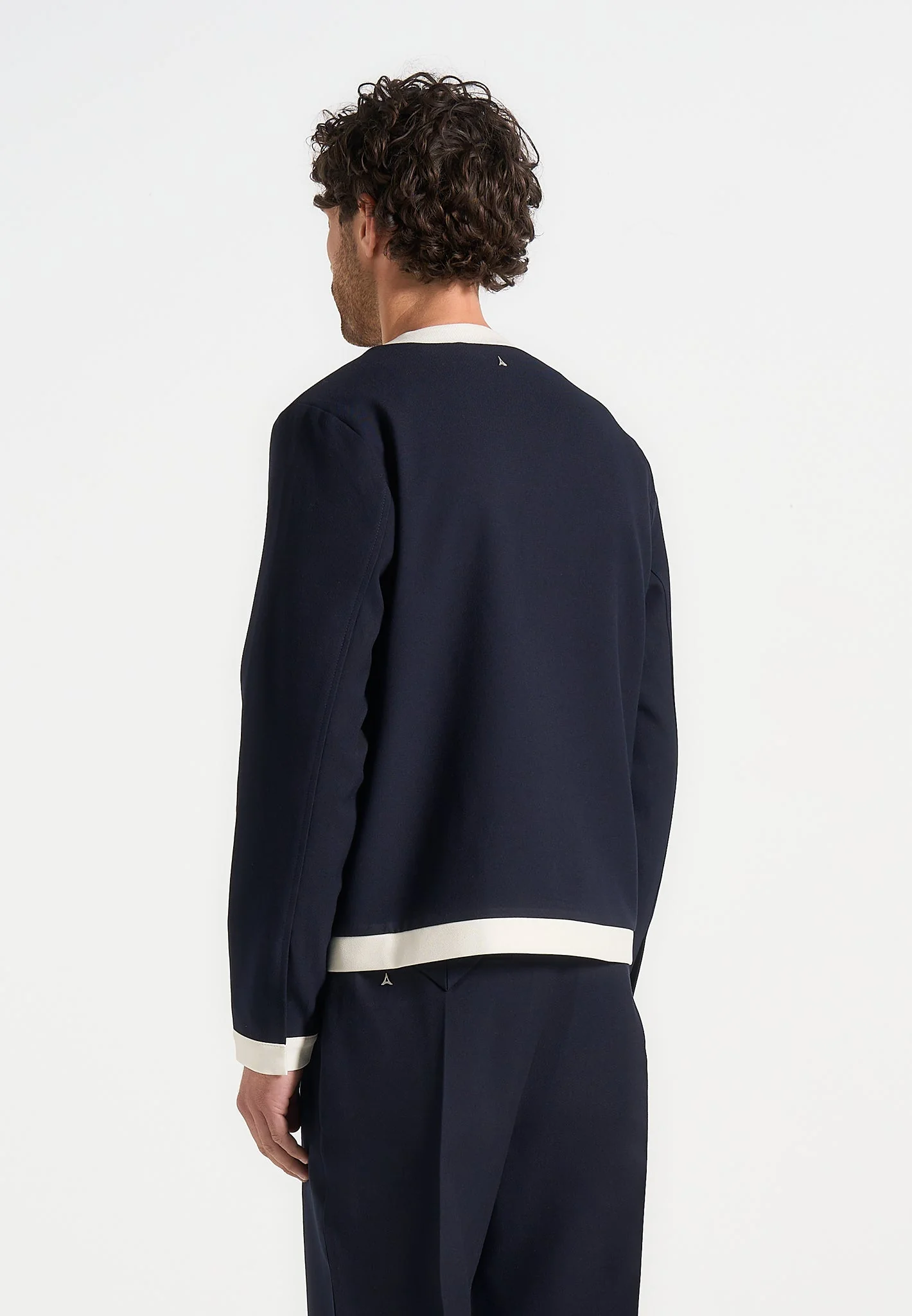 Clovis - Tailored Cardigan With Contrast Placket - Navy/White - Image 3