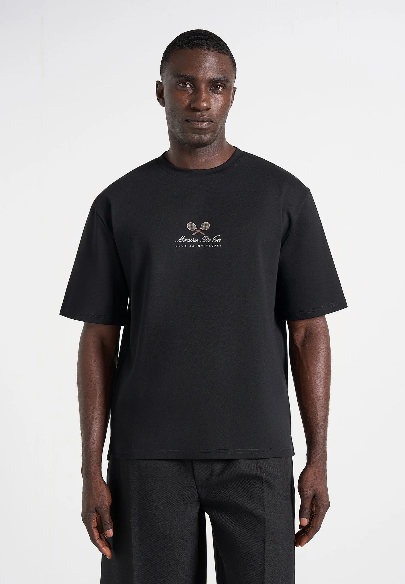 Aaron - Club Saint-Tropez Cotton T-Shirt - Black - Image 3
