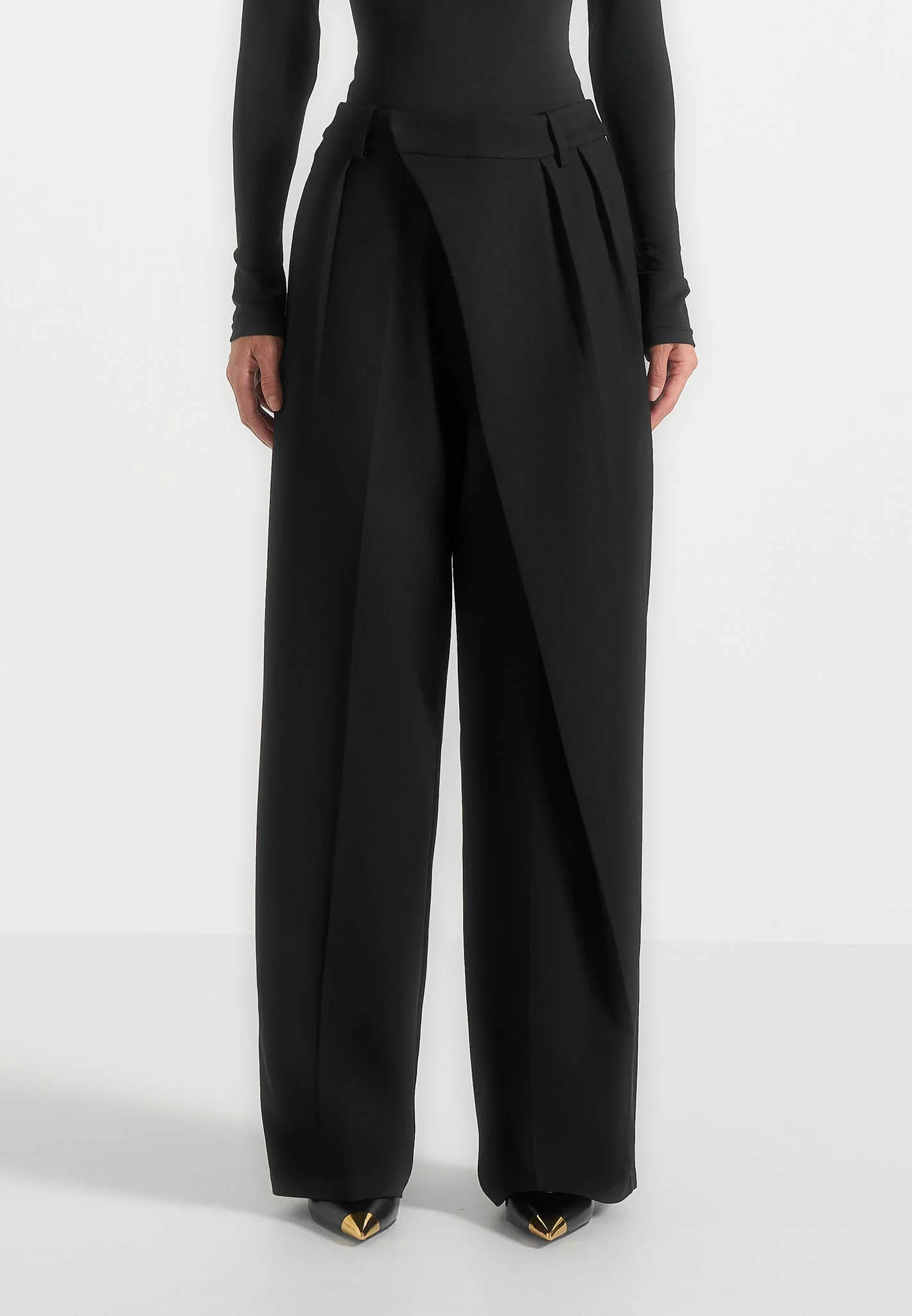 Colette - Tailored Wrap Pleat Trousers - Black - Image 5