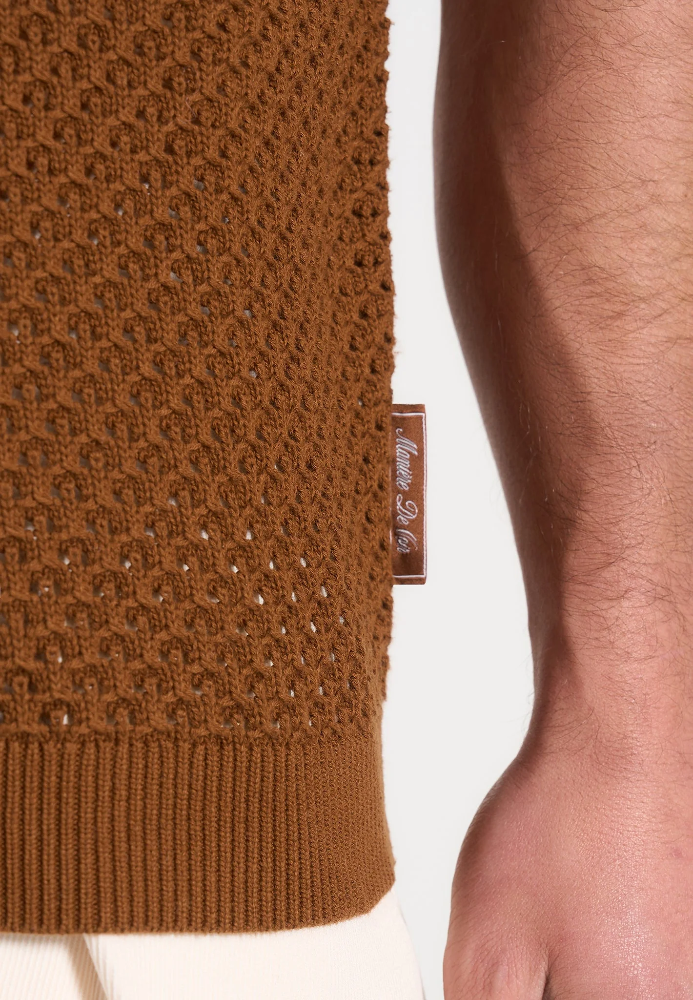 Conrad - Open Knit Polo Shirt - Fawn - Image 5